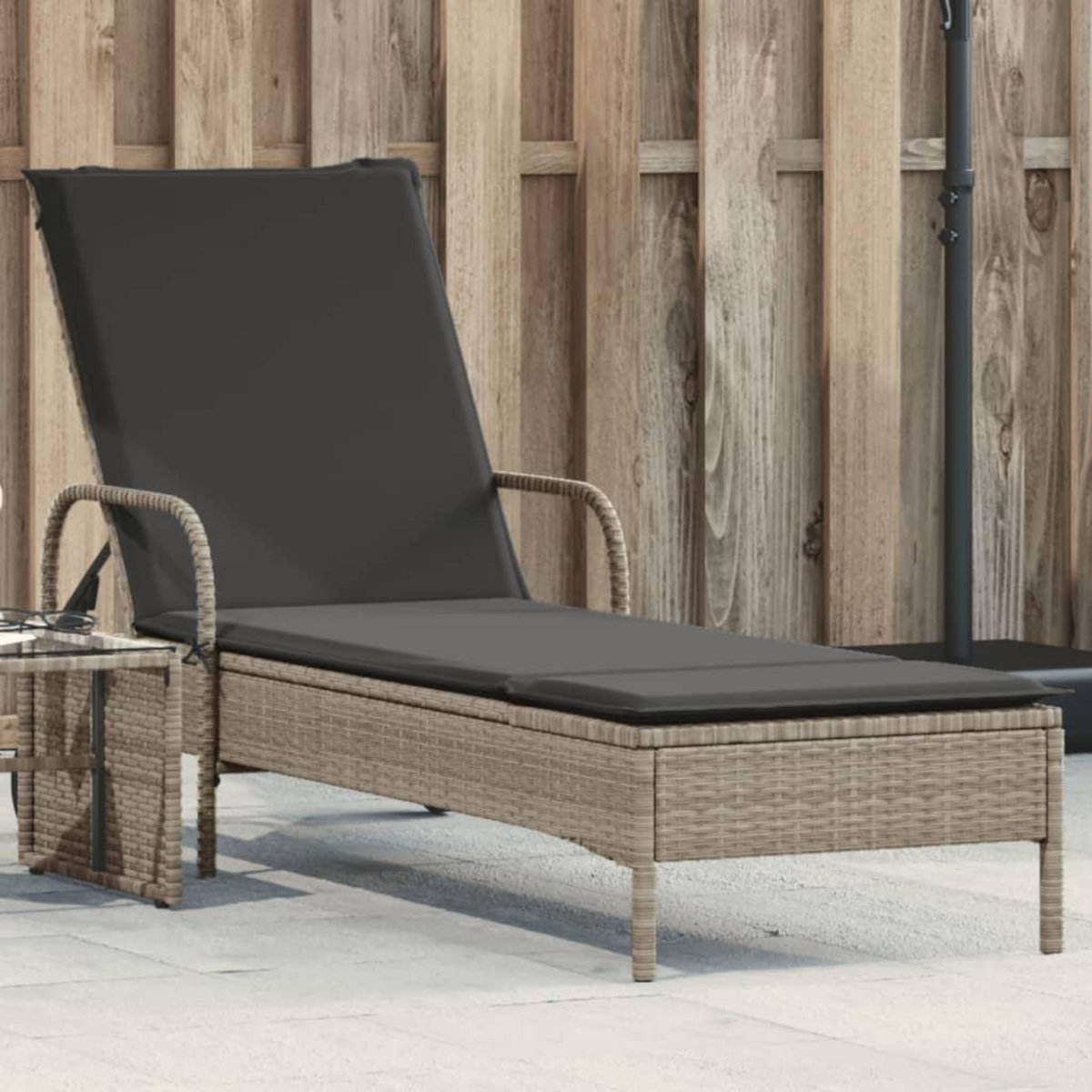 VIDAXL Chaise longue avec roues et coussins gris clair resine tressee