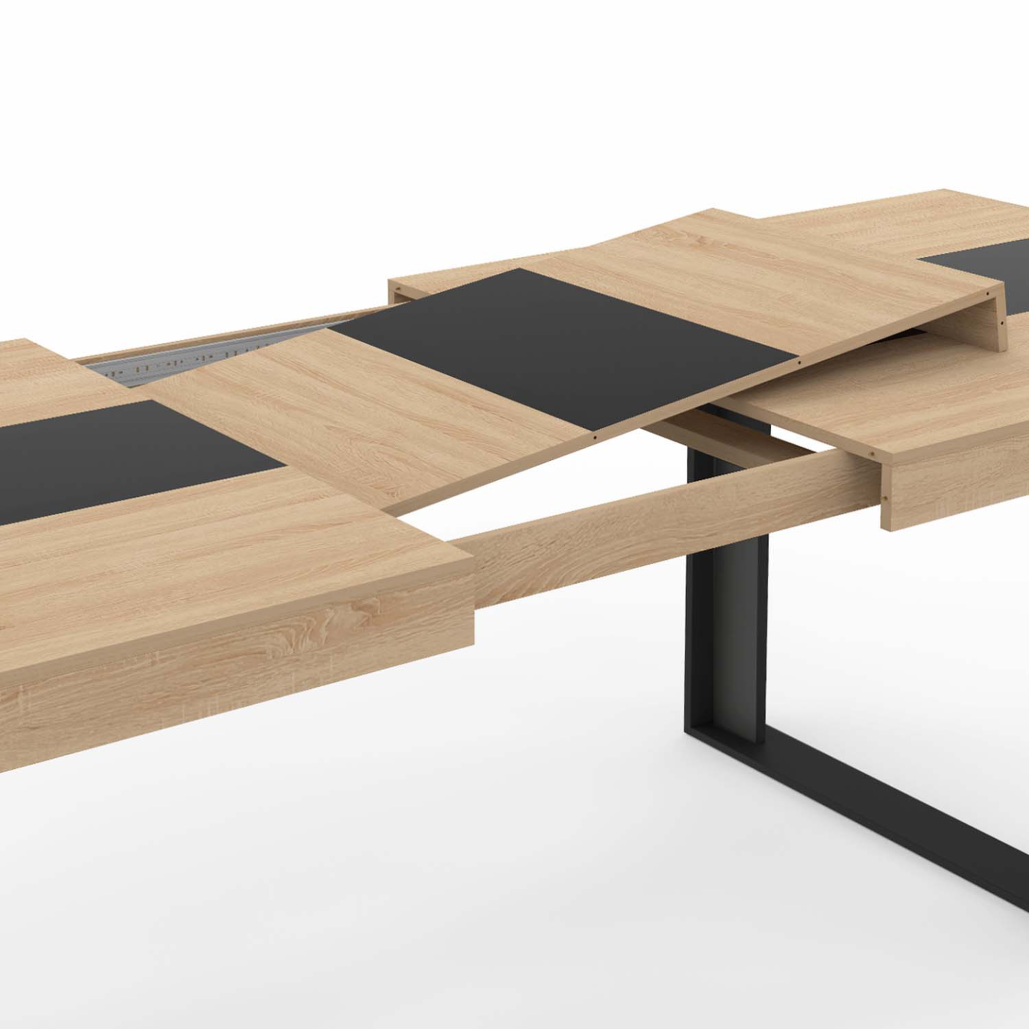 Voir la diapositive 6 : ID MARKET Table à manger extensible rectangle phoenix 6-12 personnes bois et noir bande centrale noire 200-300 cm