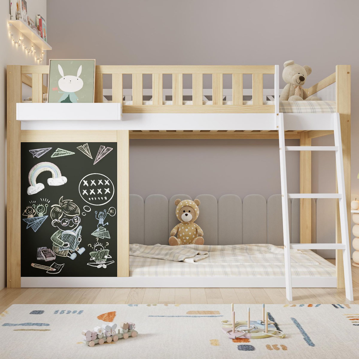 MERAX Lit superposé 90x200 cm coloris naturel+blanc pin