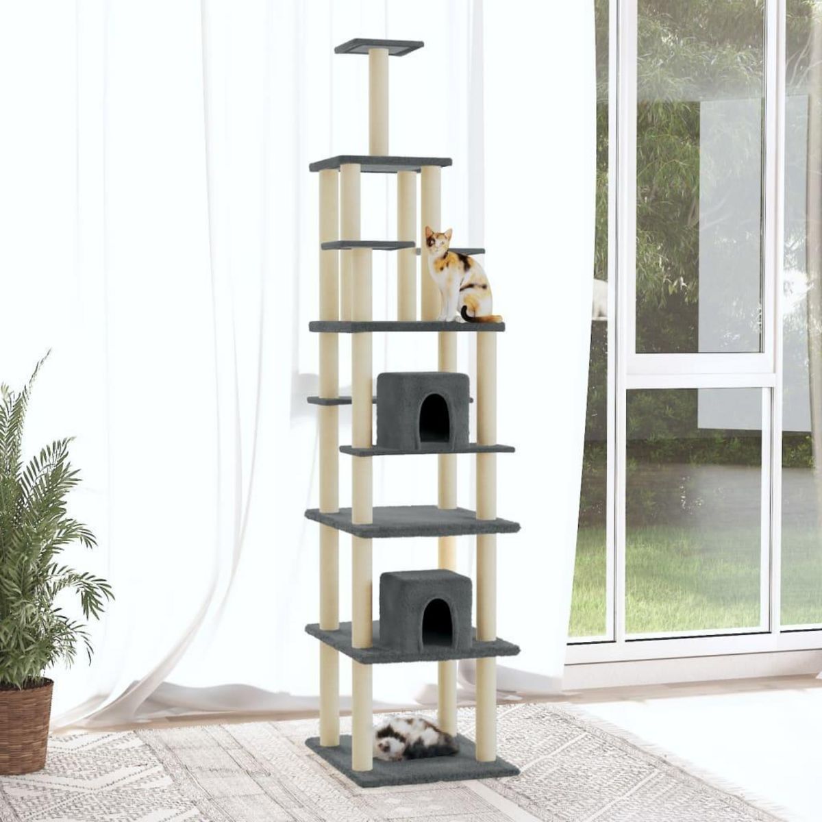 VIDAXL Arbre a chat avec griffoirs en sisal Gris fonce 216 cm