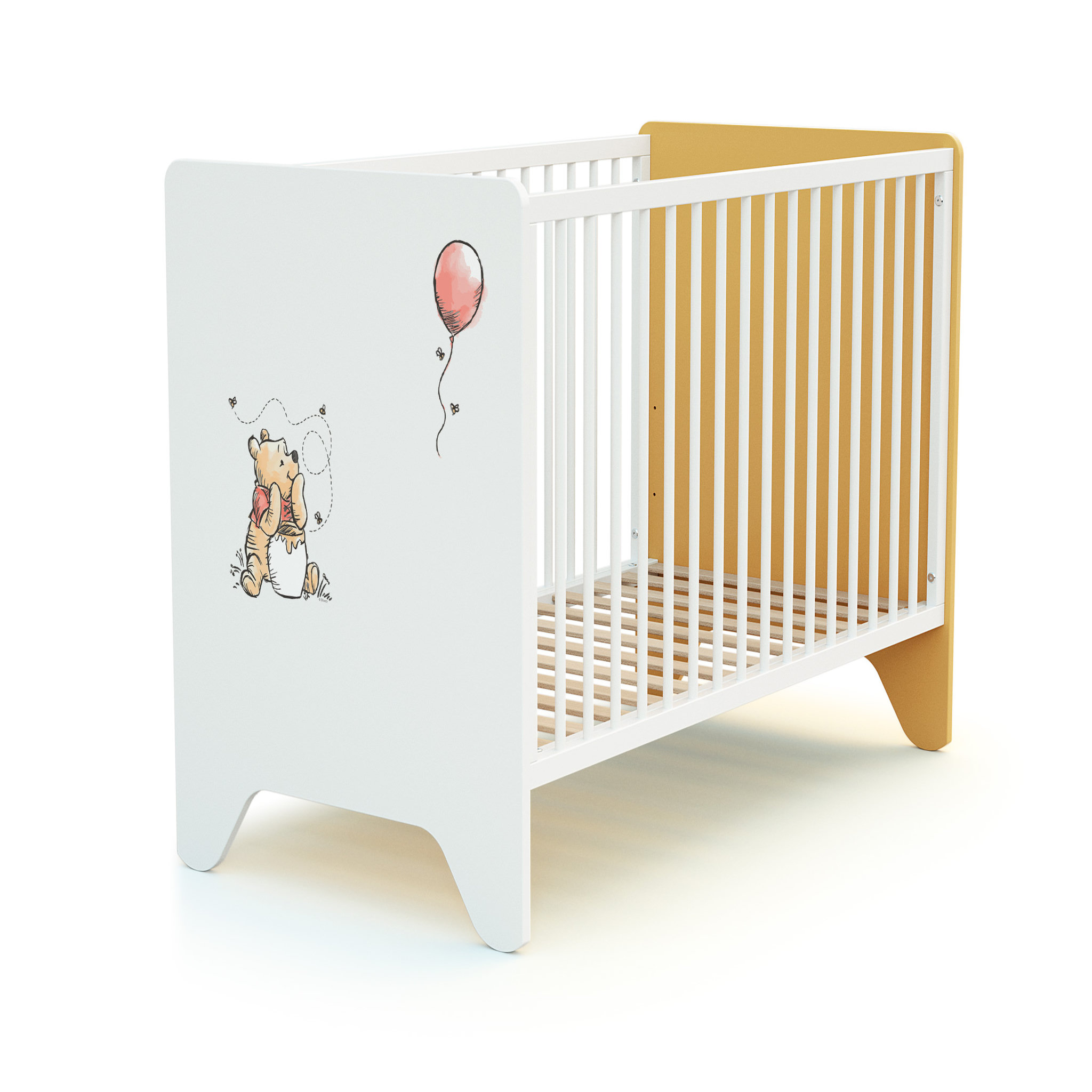 Voir la diapositive 6 : AT4 Ensemble lit bébé 60x120 cm et commode à langer 3 tiroirs WINNIE BALLON DISNEY Jaune