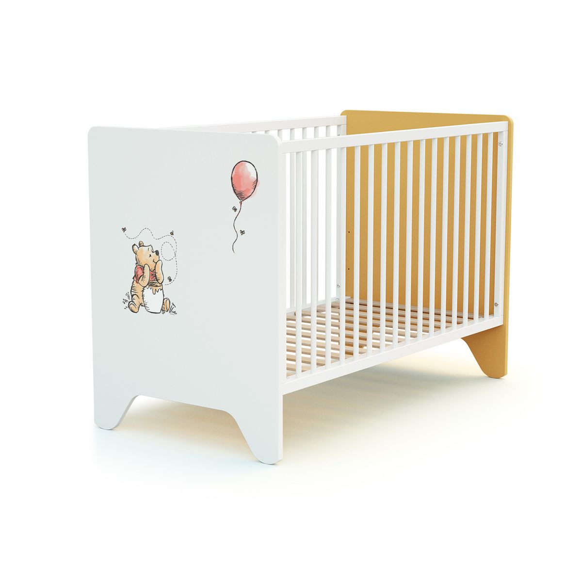 AT4 Ensemble lit bébé 60x120 cm et commode à langer 3 tiroirs WINNIE BALLON DISNEY Jaune