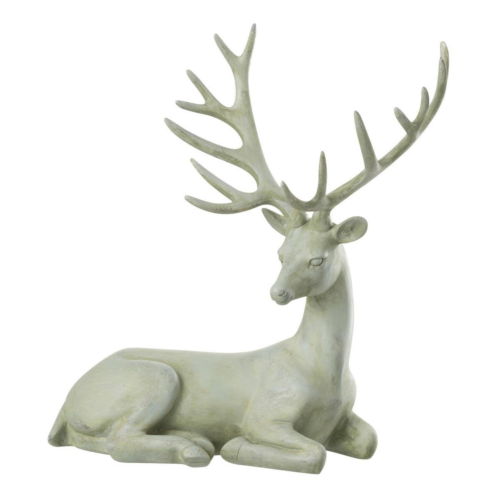 J-LINE Statuette cerf déco  couché  29cm bleu gris