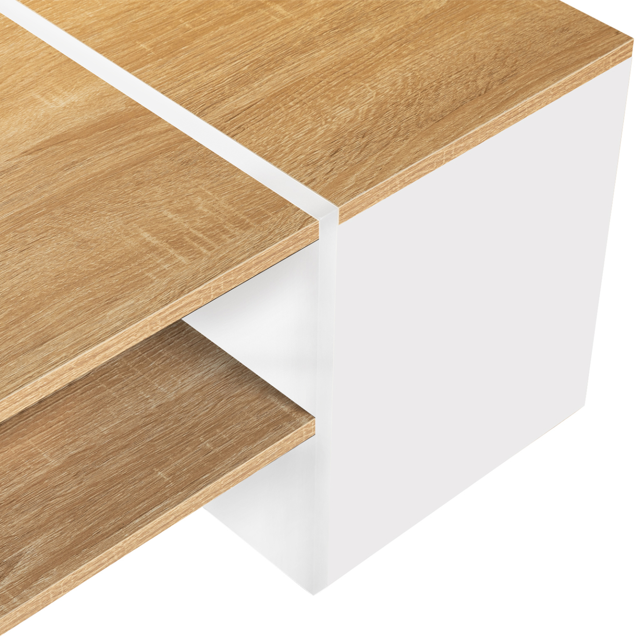 Voir la diapositive 5 : ID MARKET Table basse bar contemporaine rectangulaire izia avec coffre blanc et plateaux bois
