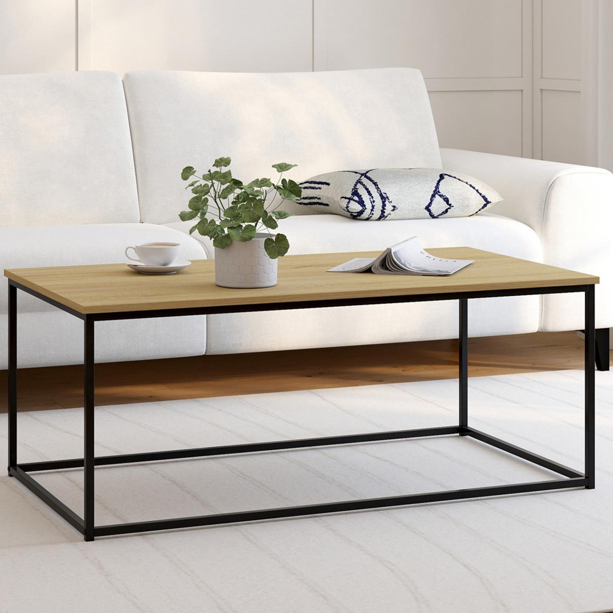 Voir la diapositive 2 : ID MARKET Table basse rectangulaire detroit 113 cm design industriel bois et métal