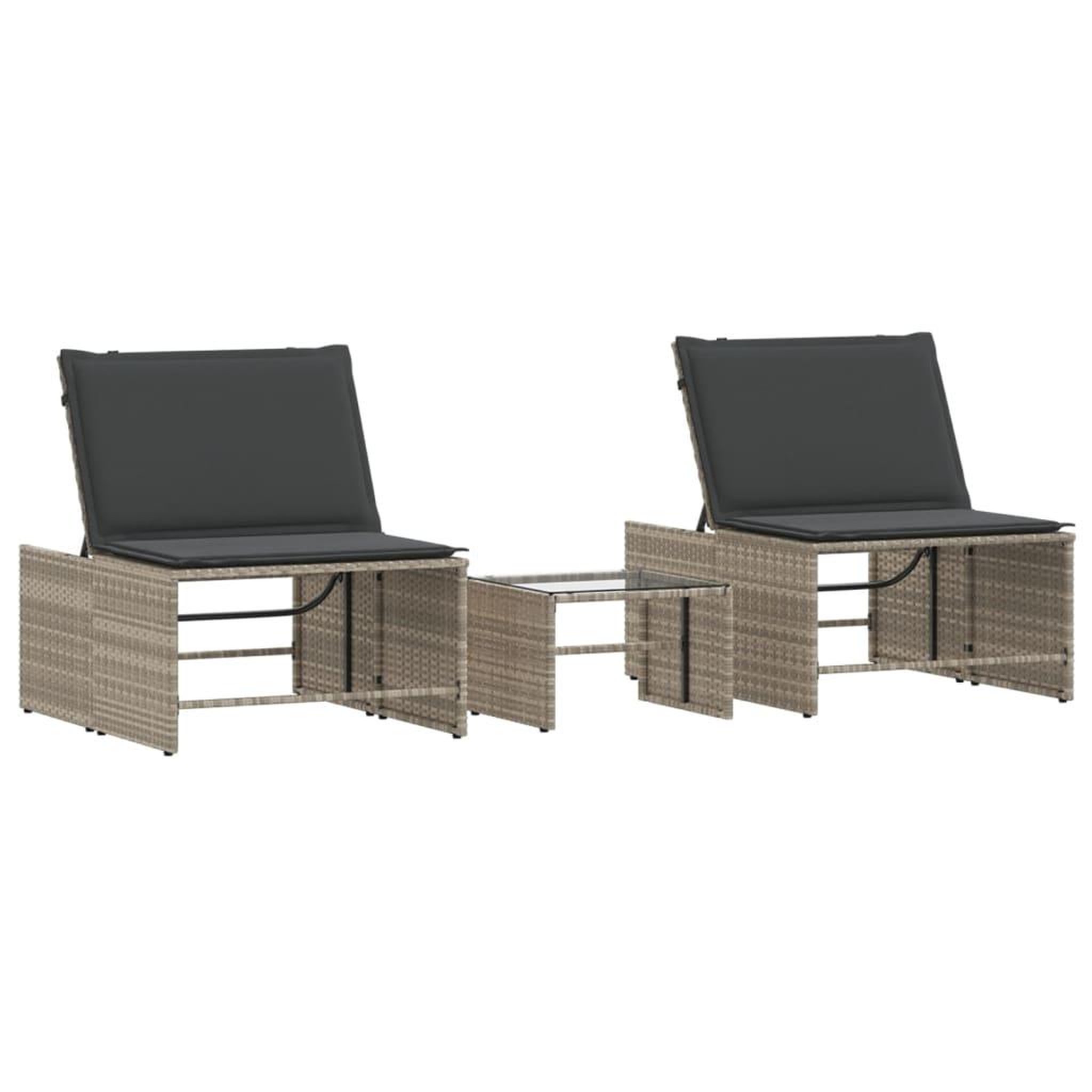 Voir la diapositive 2 : VIDAXL Chaises longues lot de 2 avec table gris clair resine tressee