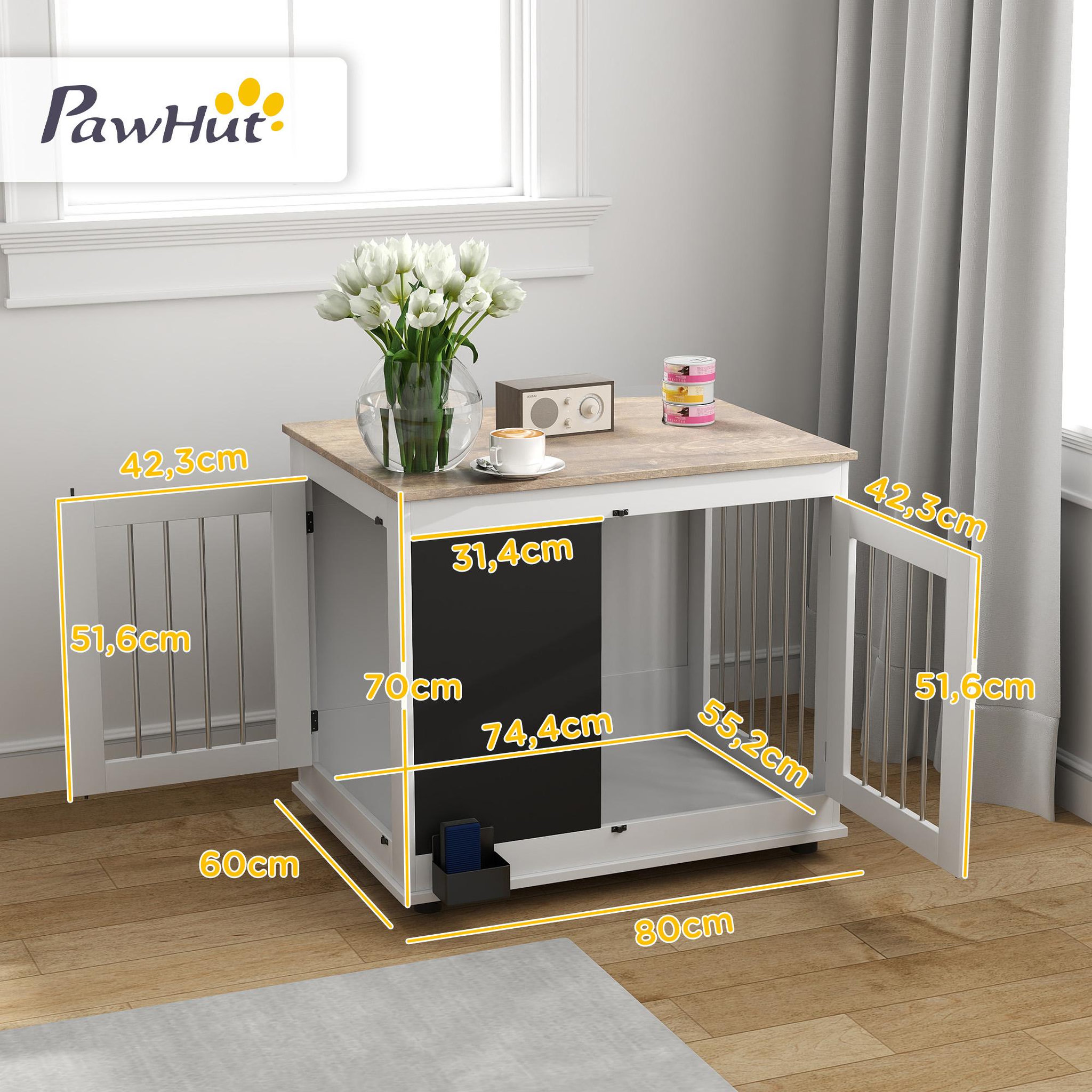 Voir la diapositive 3 : PAWHUT Cage pour chien intérieur - cage d'intérieur design - 2 portes - tableau noir pour craie - barreaux acier