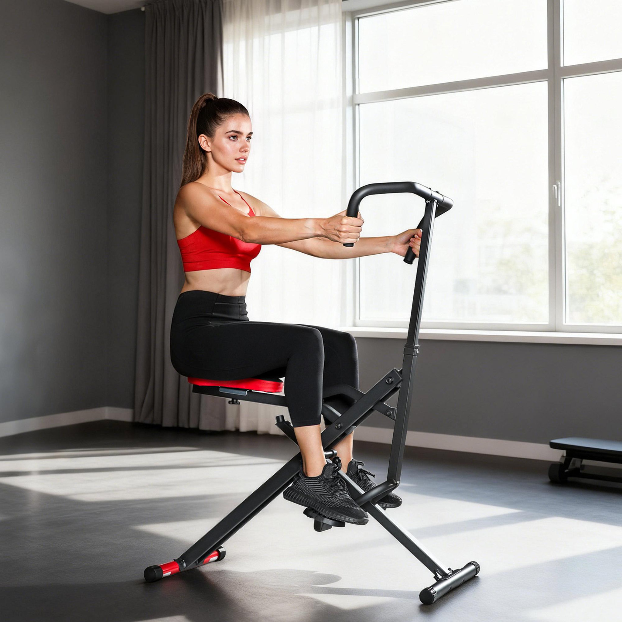 Voir la diapositive 2 : HOMCOM Machine à adominaux - appareil de fitness pliable réglable - rouge noir