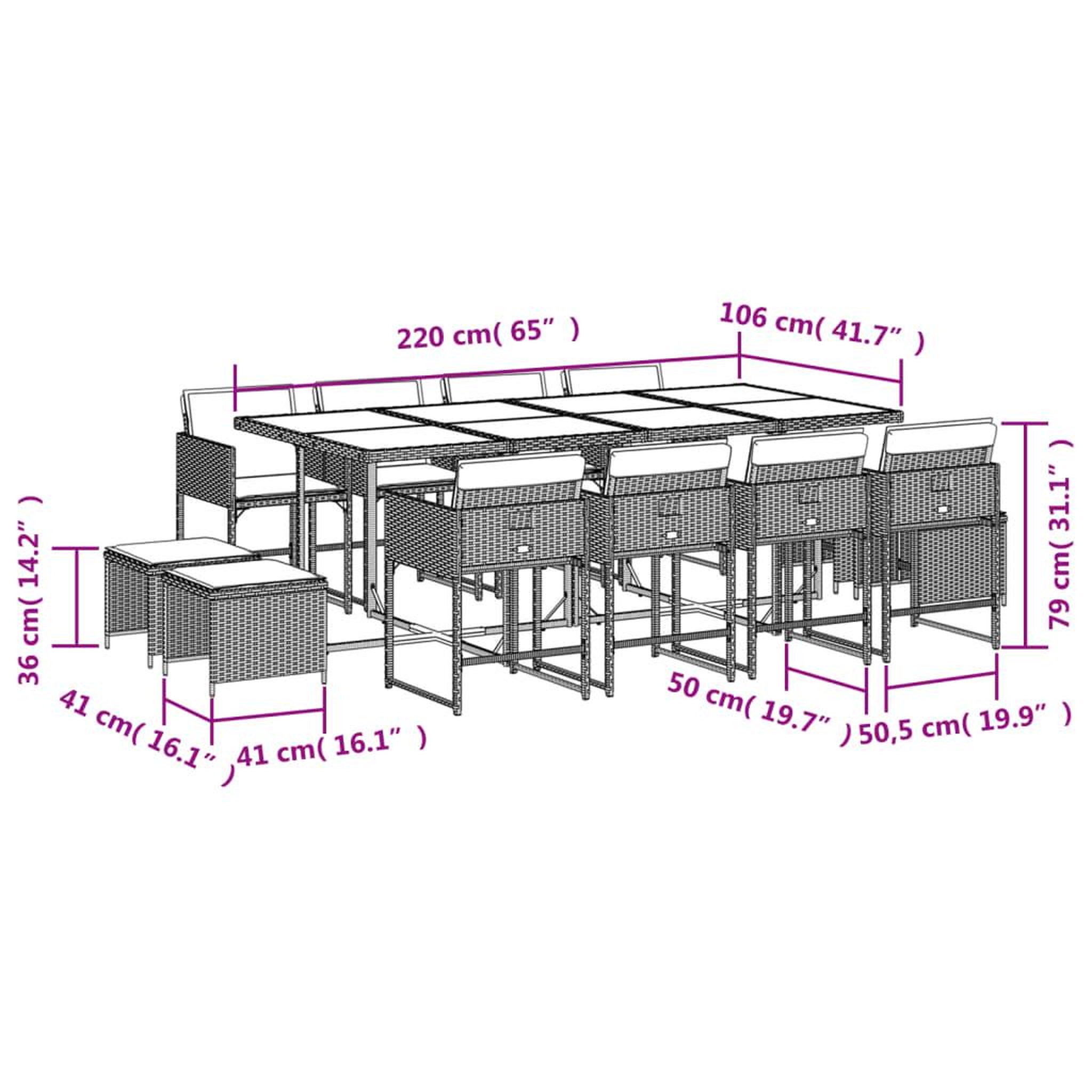 Voir la diapositive 6 : VIDAXL Ensemble a manger de jardin coussins 13 pcs melange beige rotin