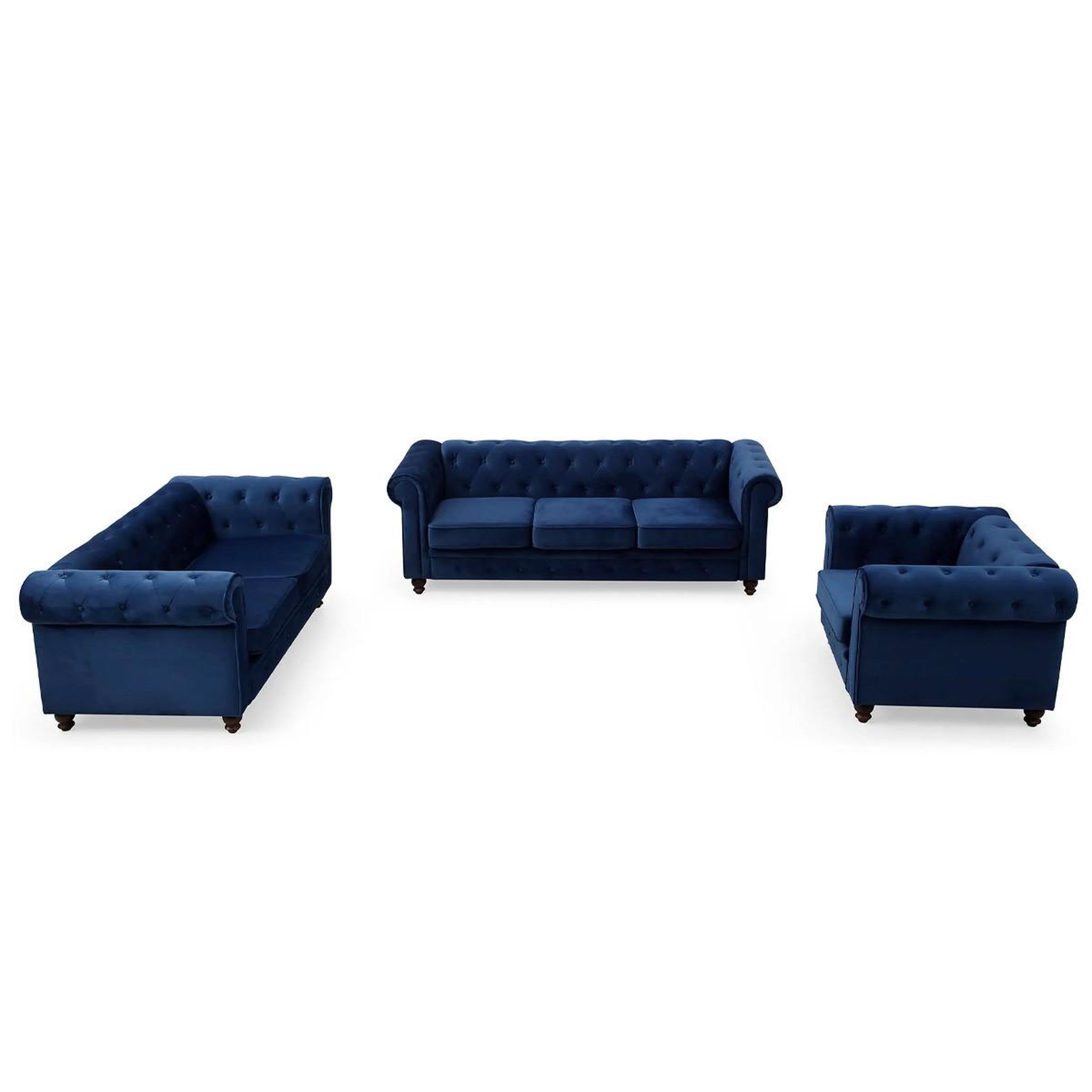 Voir la diapositive 5 : Paris Prix Canapé 3 places velours  chesterfield  209cm bleu