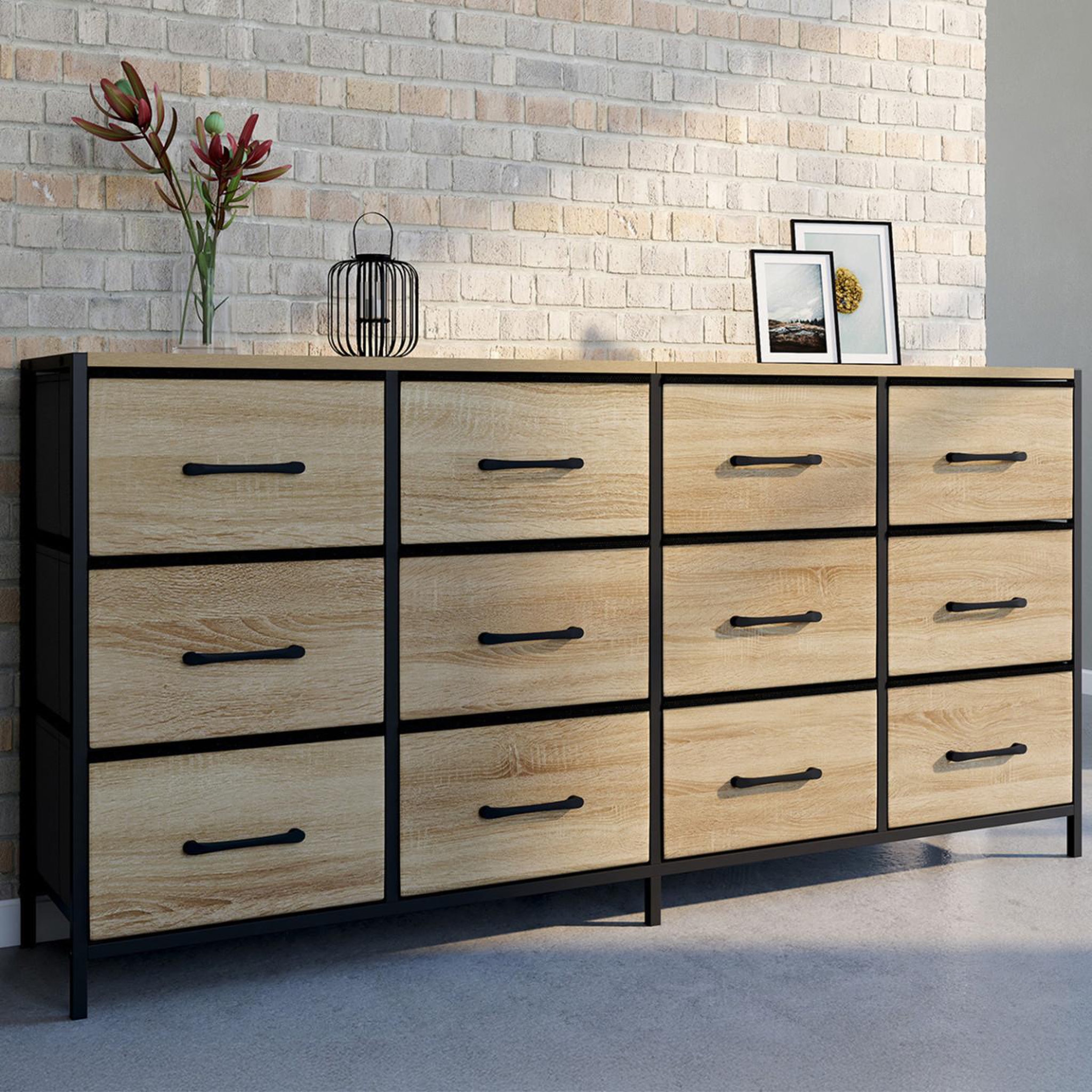 Voir la diapositive 2 : ID MARKET Commode 12 tiroirs en tissu utah 140 cm meuble de rangement design industriel
