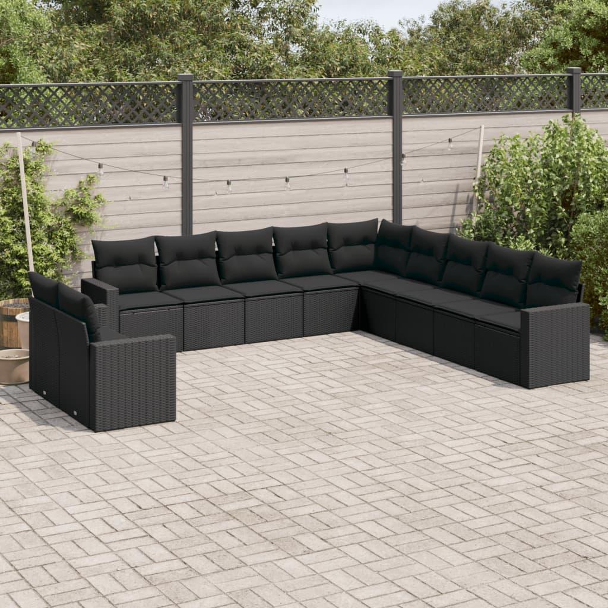VIDAXL Salon de jardin 11 pcs avec coussins noir resine tressee