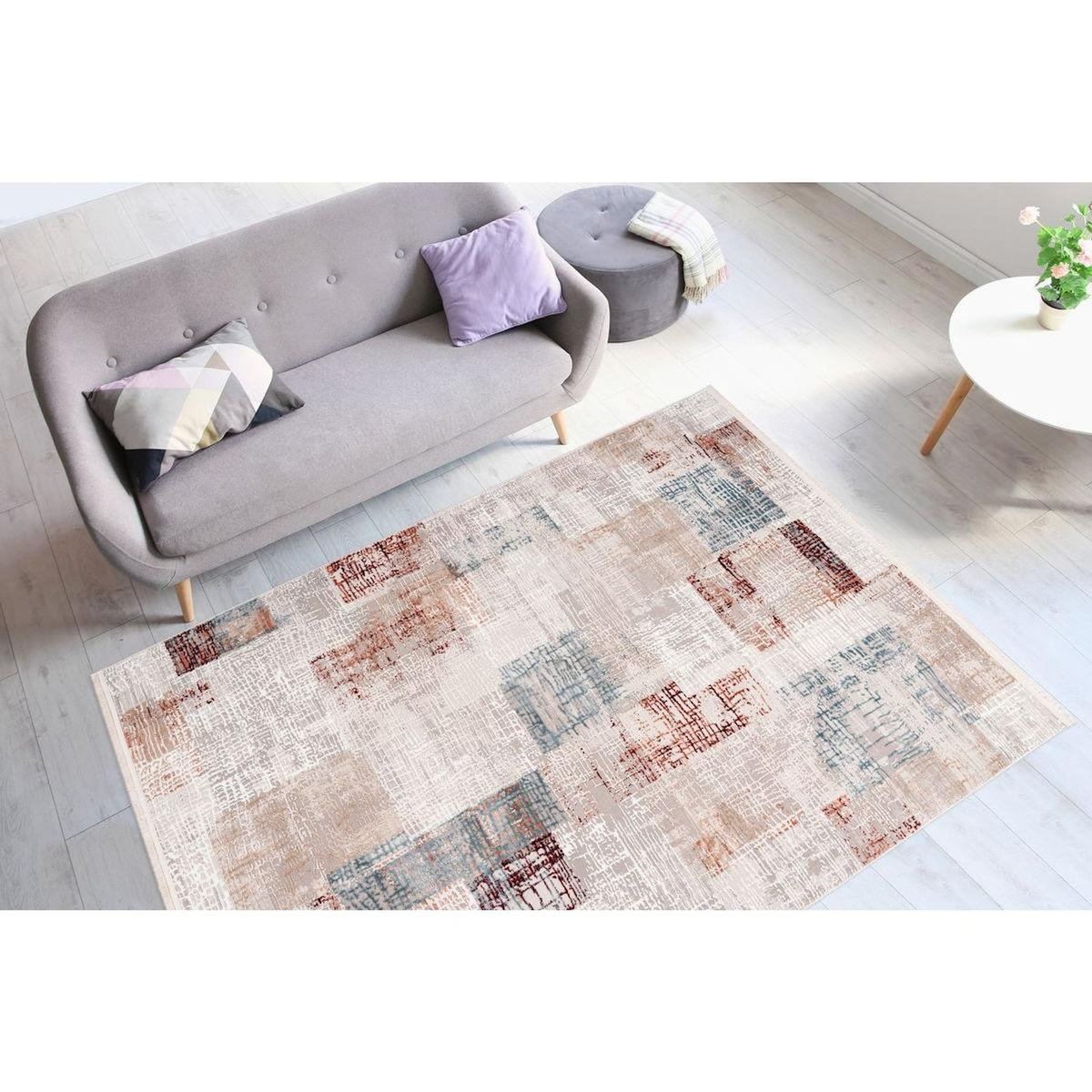 Paris Prix Tapis Vintage à Franges  Akropolis IV  Gris & Rose