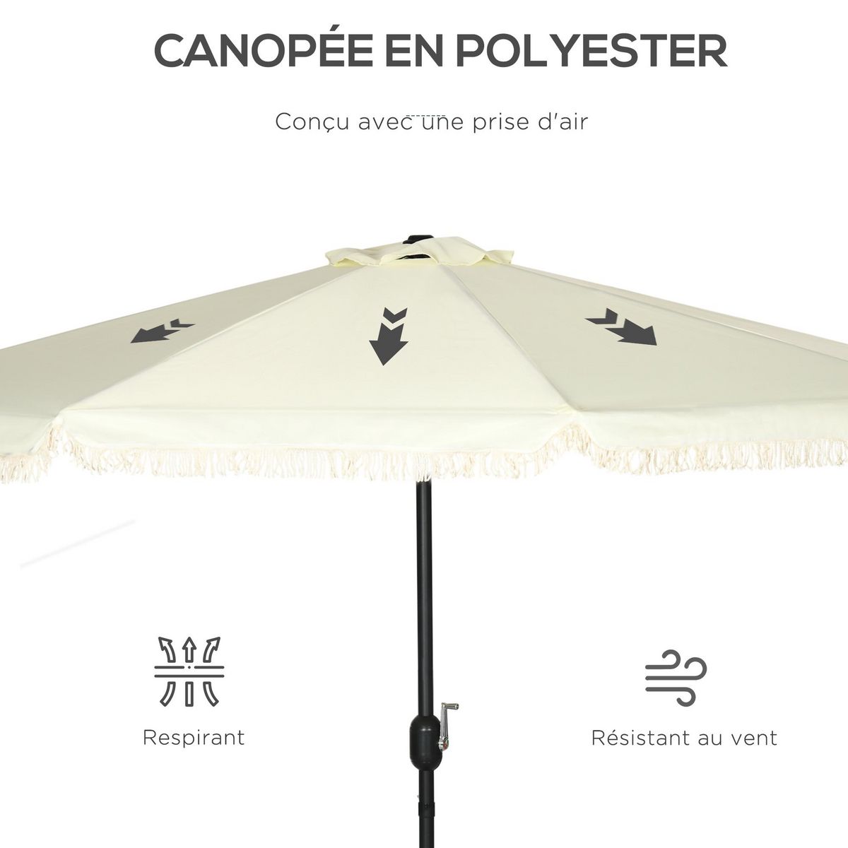 OUTSUNNY Parasol octogonal inclinable Ø 2,68 x 2,32H m mât acier noir polyester haute densité 180 g/m² crème
