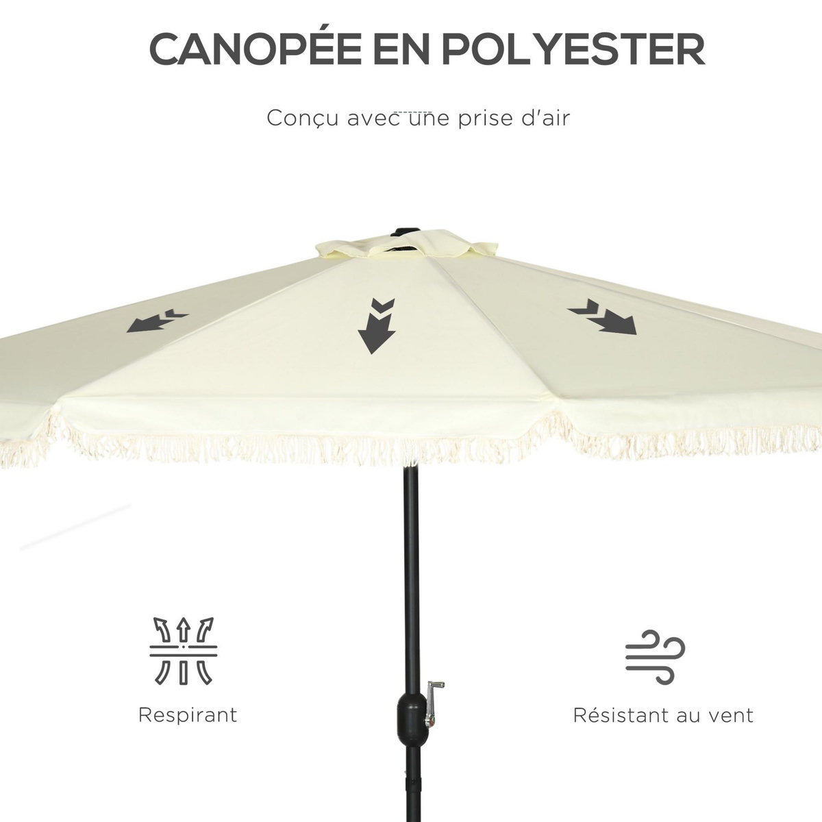 OUTSUNNY Parasol octogonal inclinable Ø 2,68 x 2,32H m mât acier noir polyester haute densité 180 g/m² crème