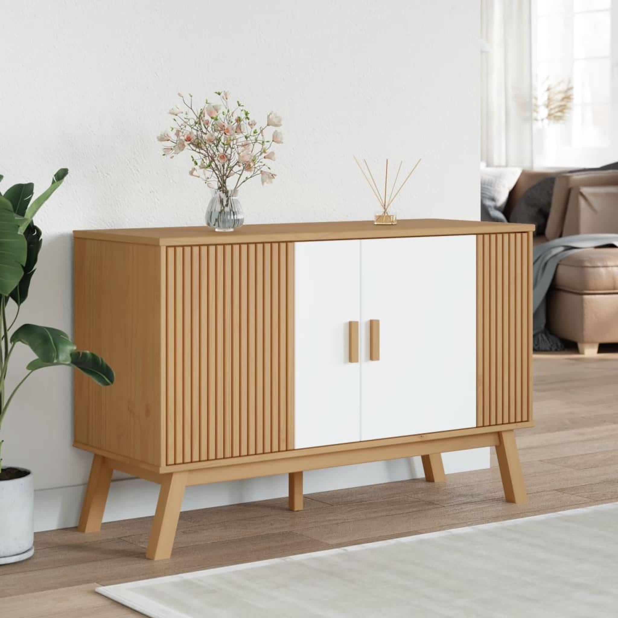 Voir la diapositive 3 : VIDAXL Buffet OLDEN blanc et marron 114x43x73,5 cm bois massif de pin