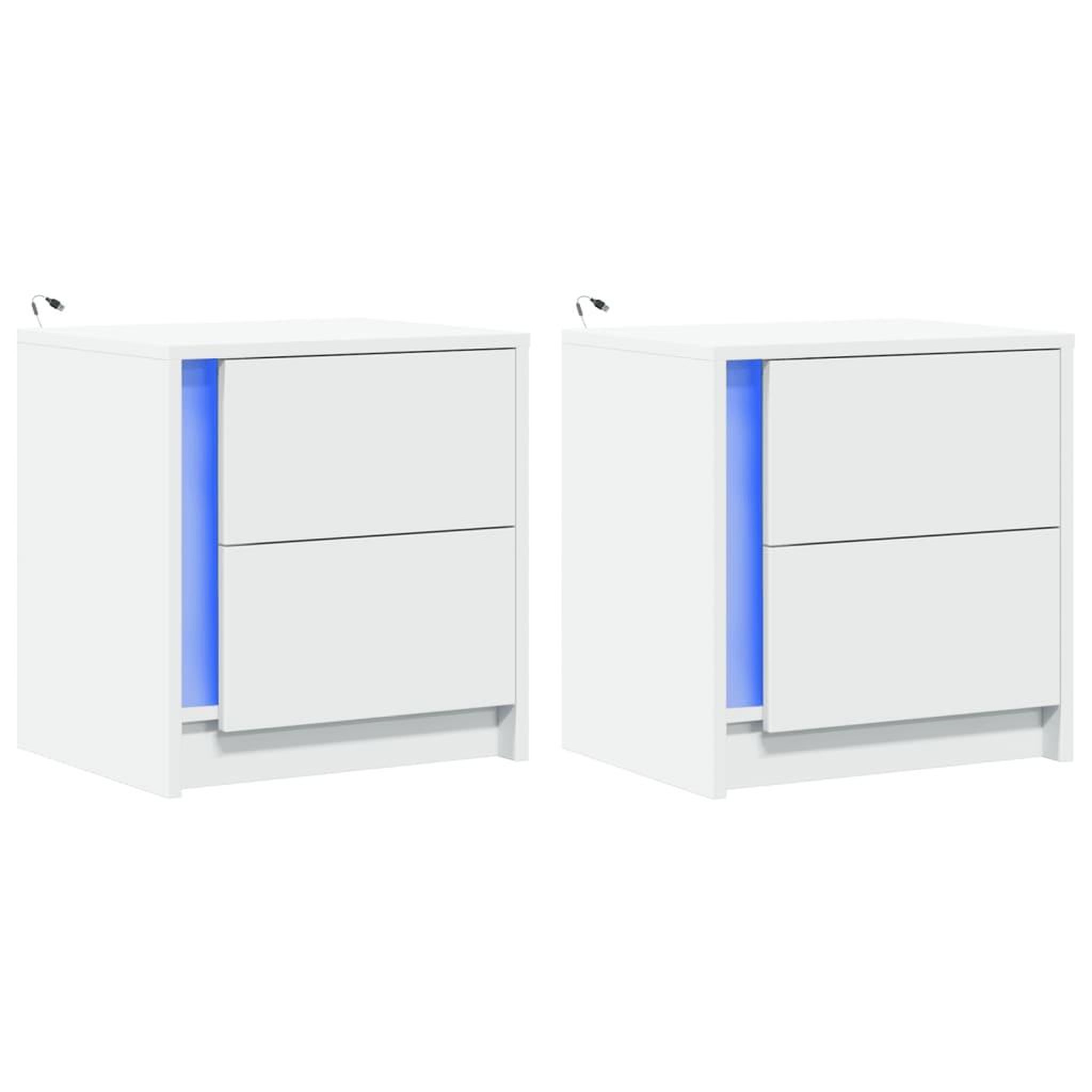Voir la diapositive 3 : VIDAXL Armoires de chevet et lumieres LED 2pcs blanc bois d'ingenierie