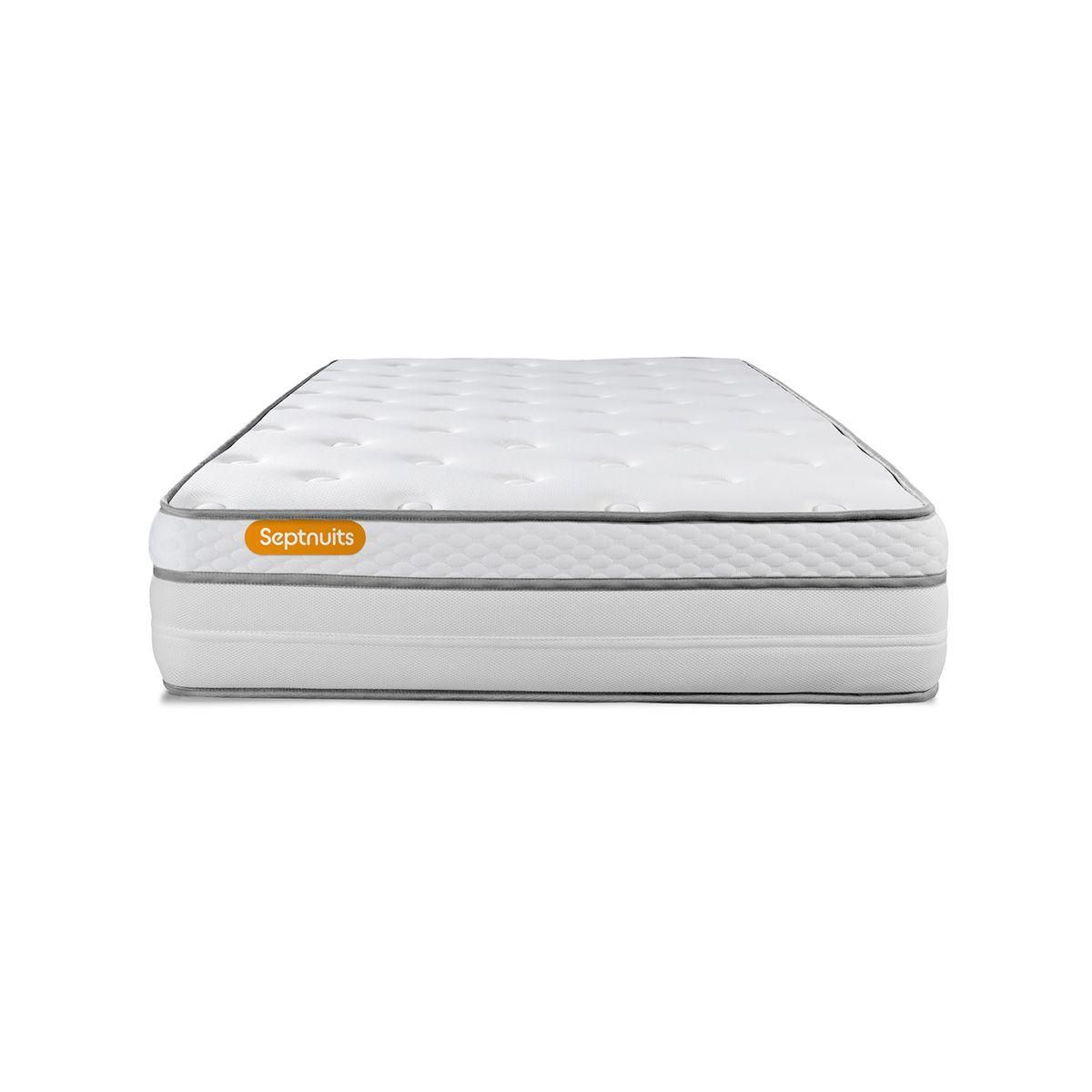 SEPTNUITS Matelas + sommier gris Memo Luxe Ressorts ensachés + mémoire de forme 5 zones de confort MAXI épaisseur