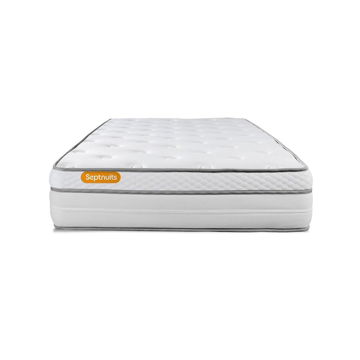 SEPTNUITS Matelas + sommier gris Memo Luxe Ressorts ensachés + mémoire de forme 5 zones de confort MAXI épaisseur