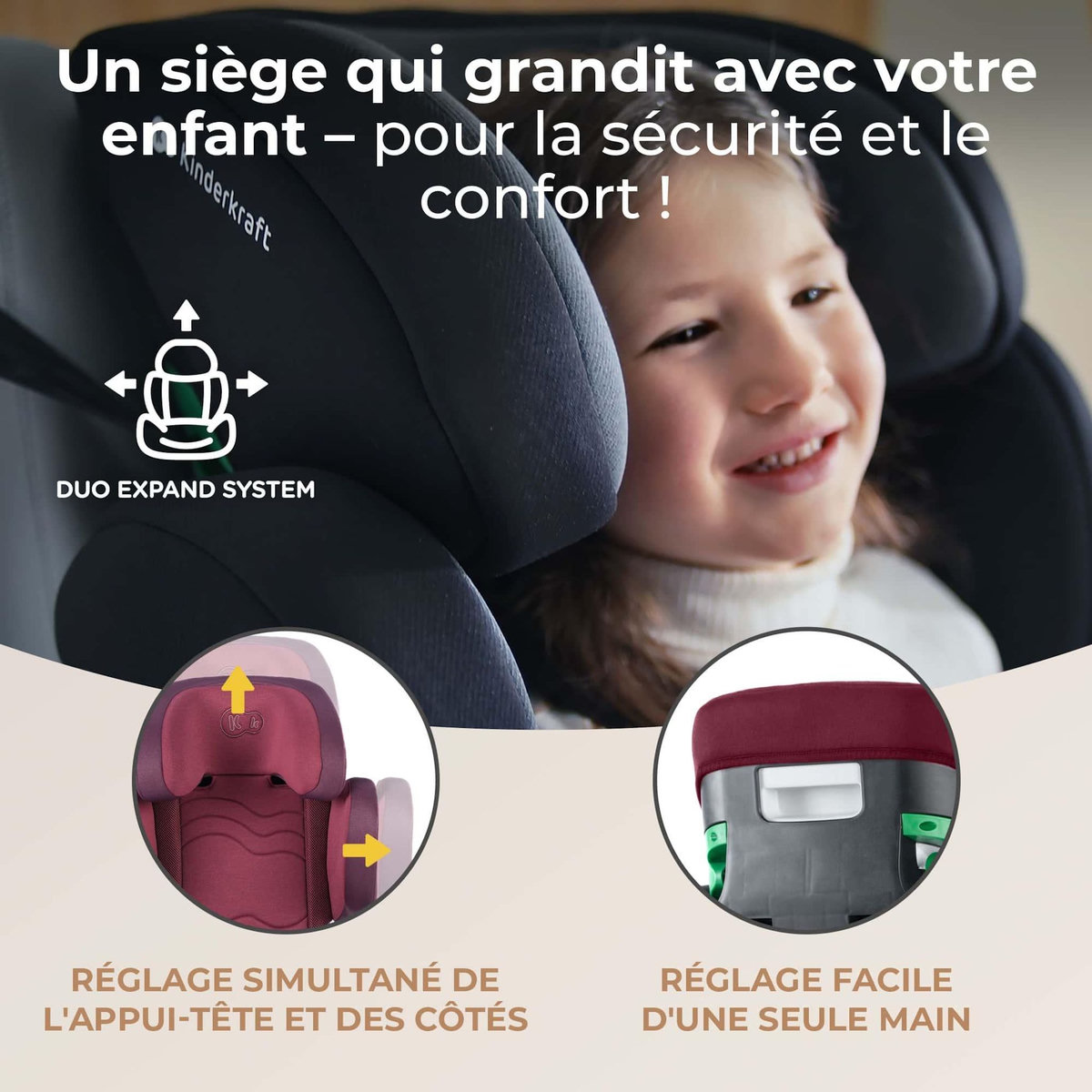 KINDERKRAFT Siège auto i-Size - installation facile avec protection latérale