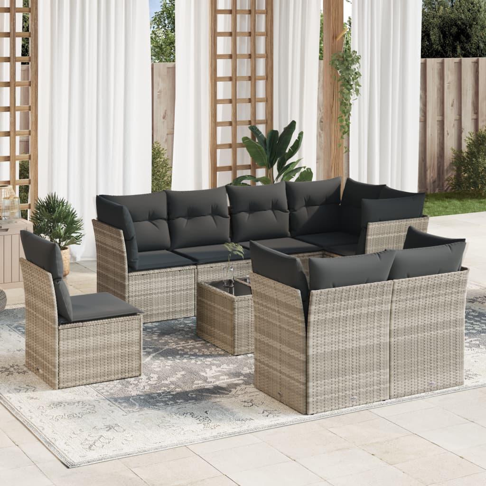 VIDAXL Salon de jardin 9 pcs avec coussins gris clair resine tressee