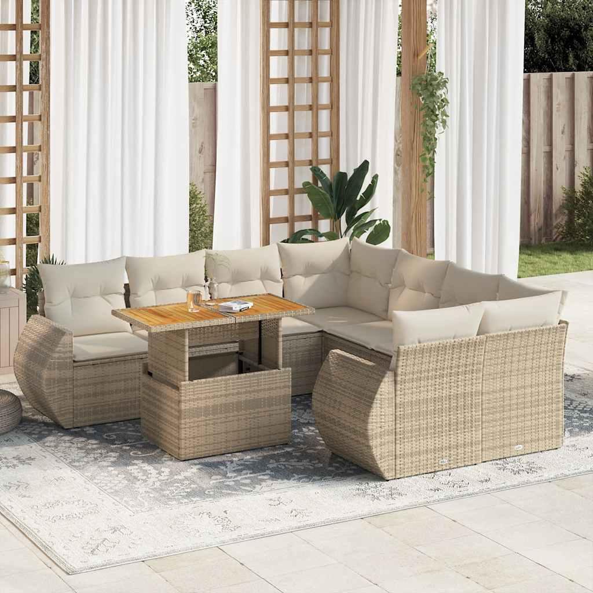 VIDAXL Salon de jardin avec coussins 9 pcs beige resine tressee