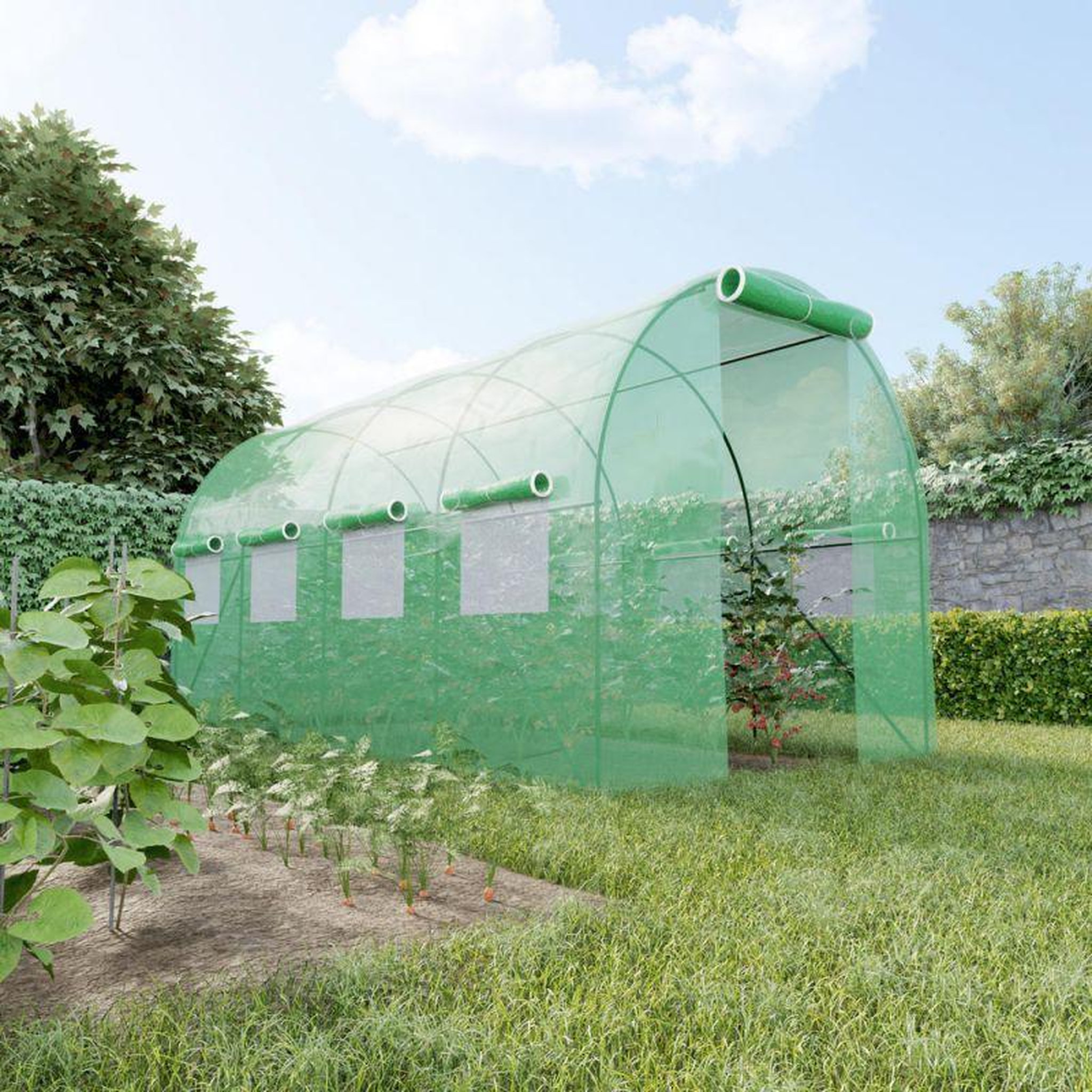 Voir la diapositive 6 : EUROSPEN Serre de Jardin Tunnel 8m² - bâche armée - avec fenêtres latérales et porte zipée