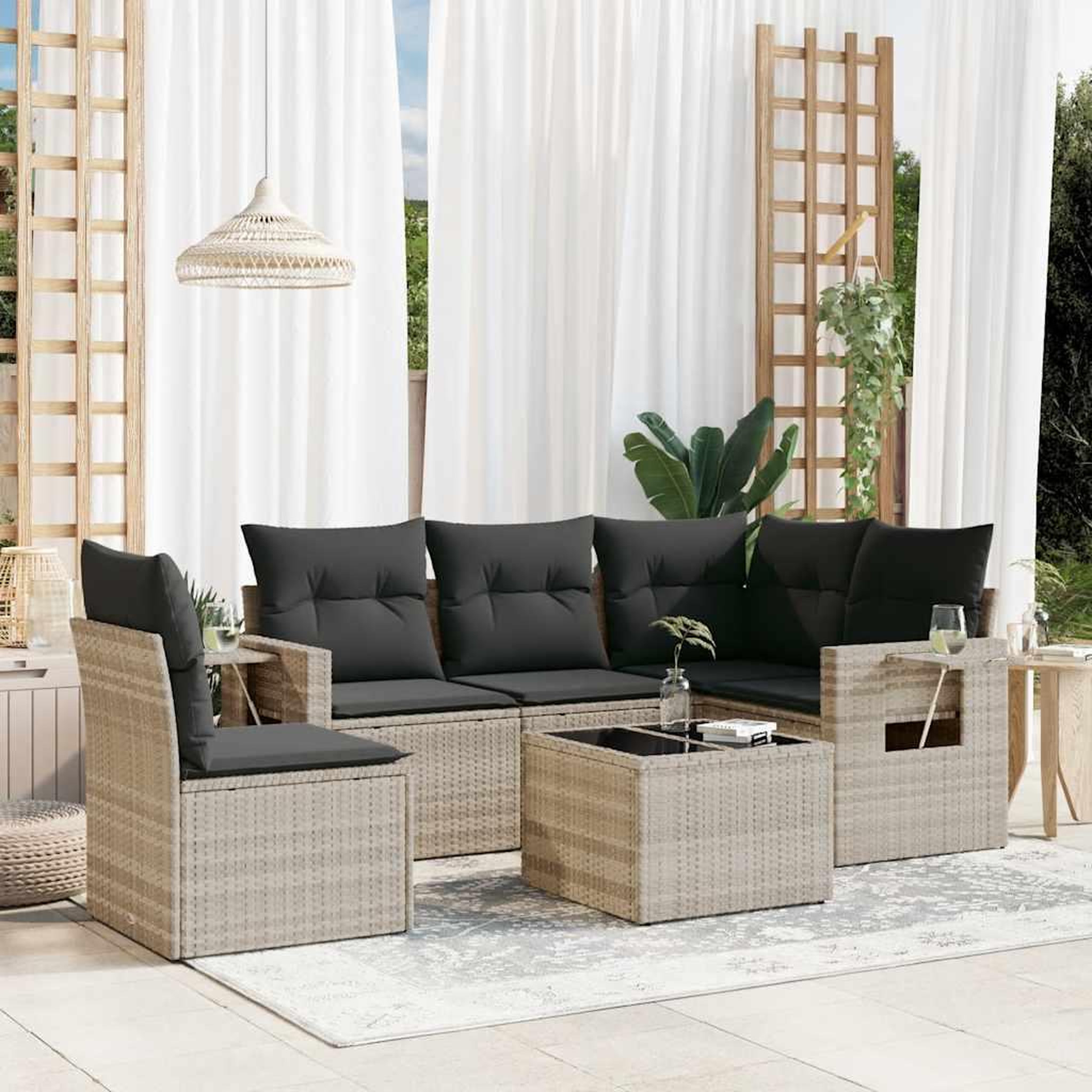 VIDAXL Salon de jardin 6 pcs avec coussins gris clair resine tressee