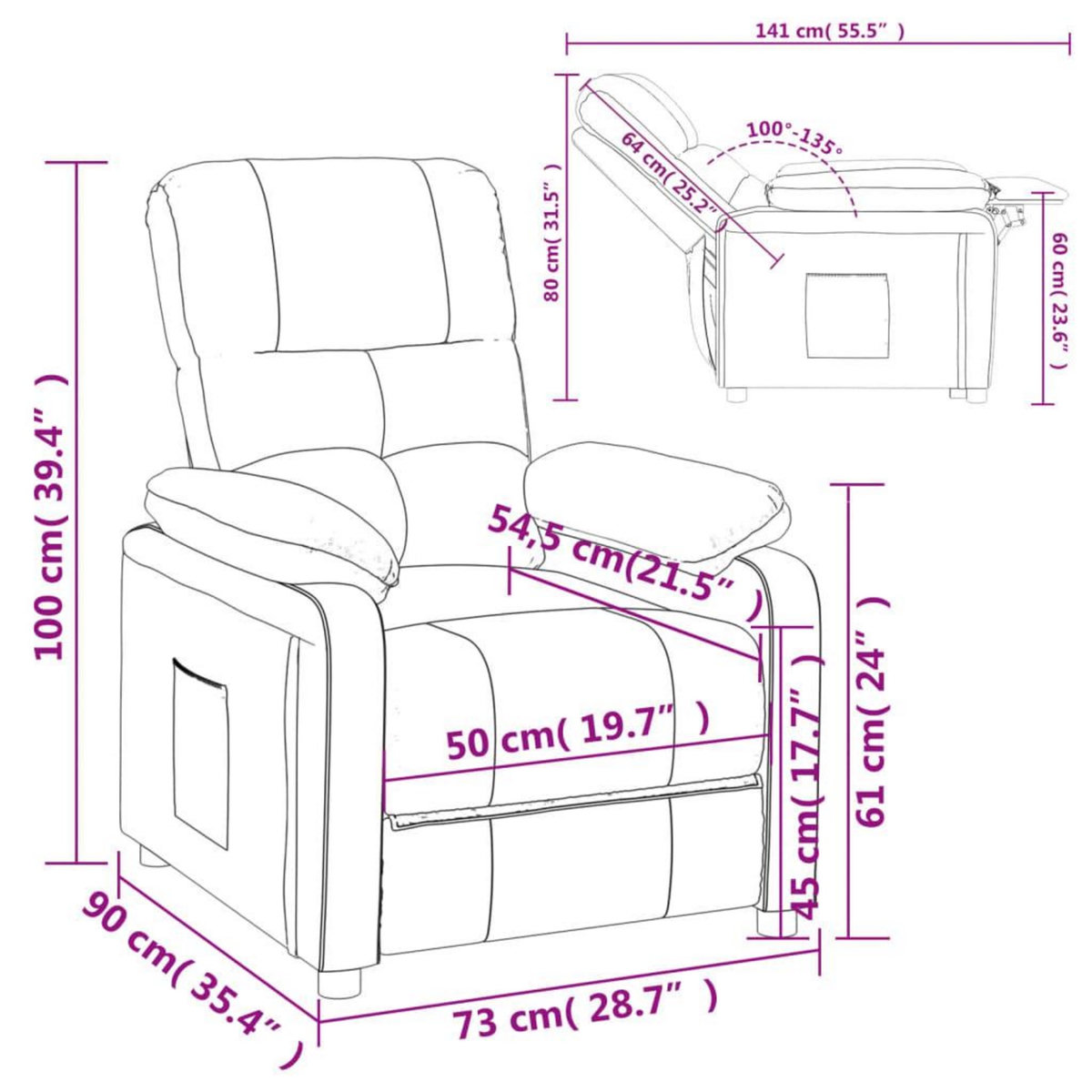 VIDAXL Fauteuil inclinable Marron Tissu