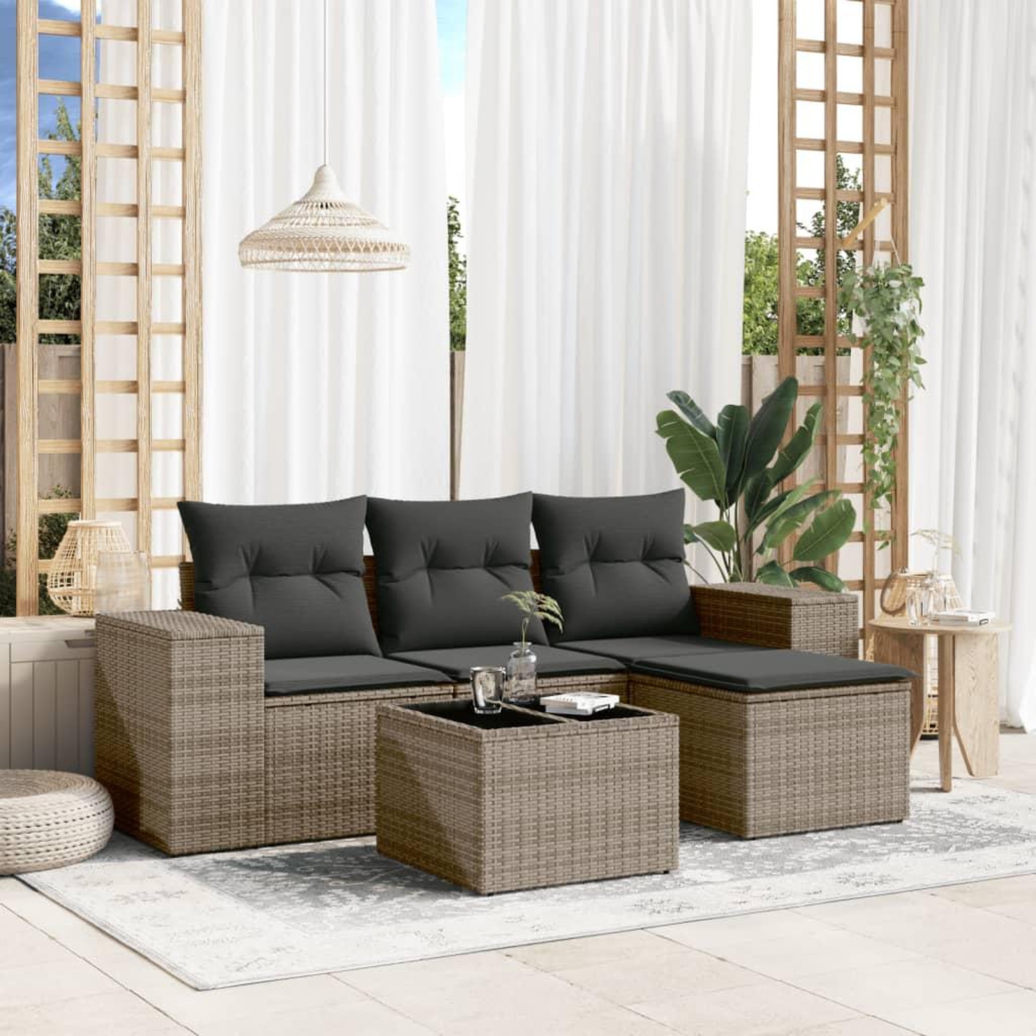 VIDAXL Salon de jardin 5 pcs avec coussins gris resine tressee