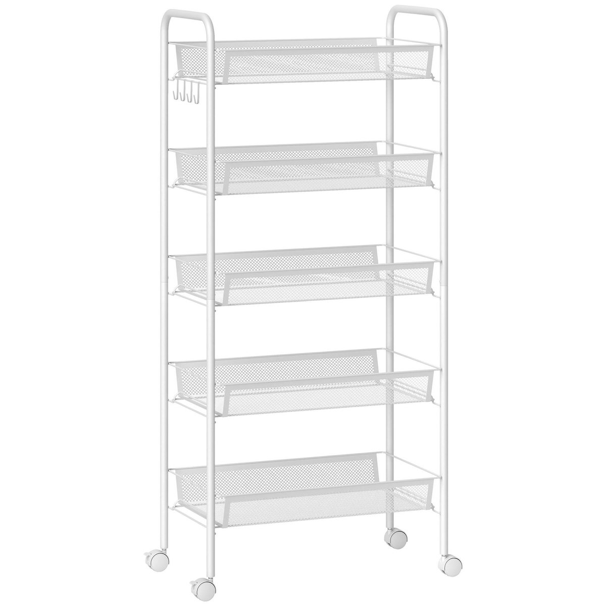 HOMCOM Chariot de service desserte de cuisine à roulettes 5 paniers métalliques amovibles 4 crochets acier