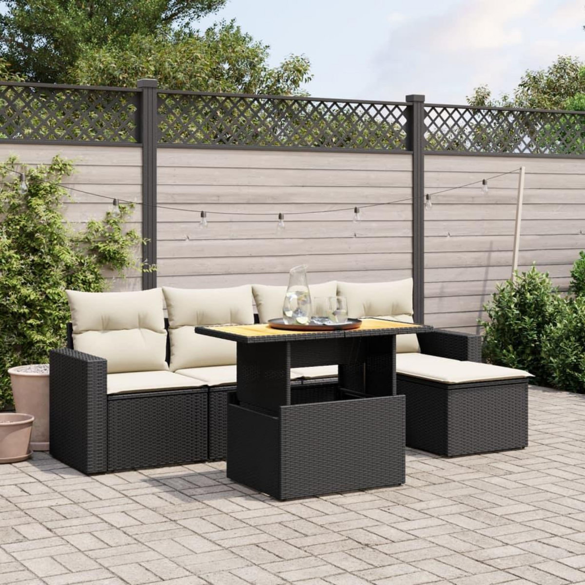 VIDAXL Salon de jardin 6 pcs avec coussins noir resine tressee