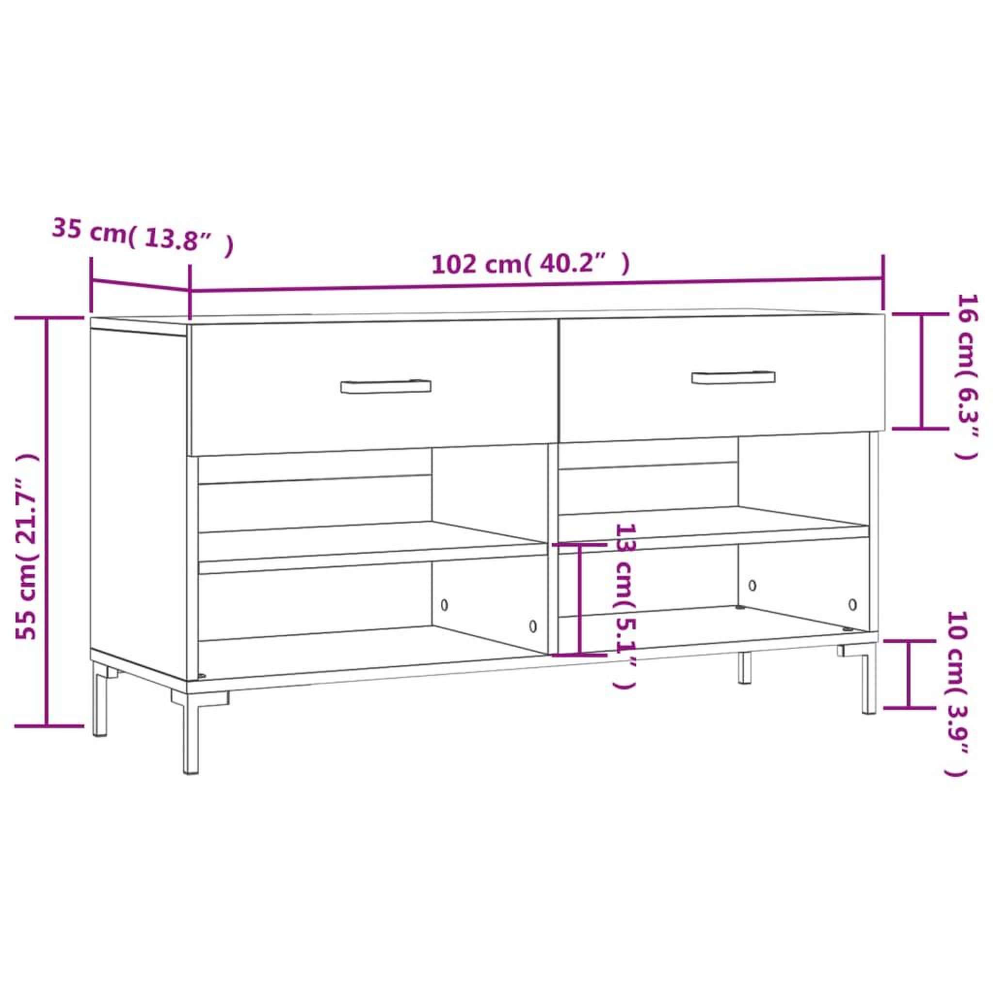 Voir la diapositive 6 : VIDAXL Banc a chaussures sonoma gris 102x35x55 cm bois d'ingenierie