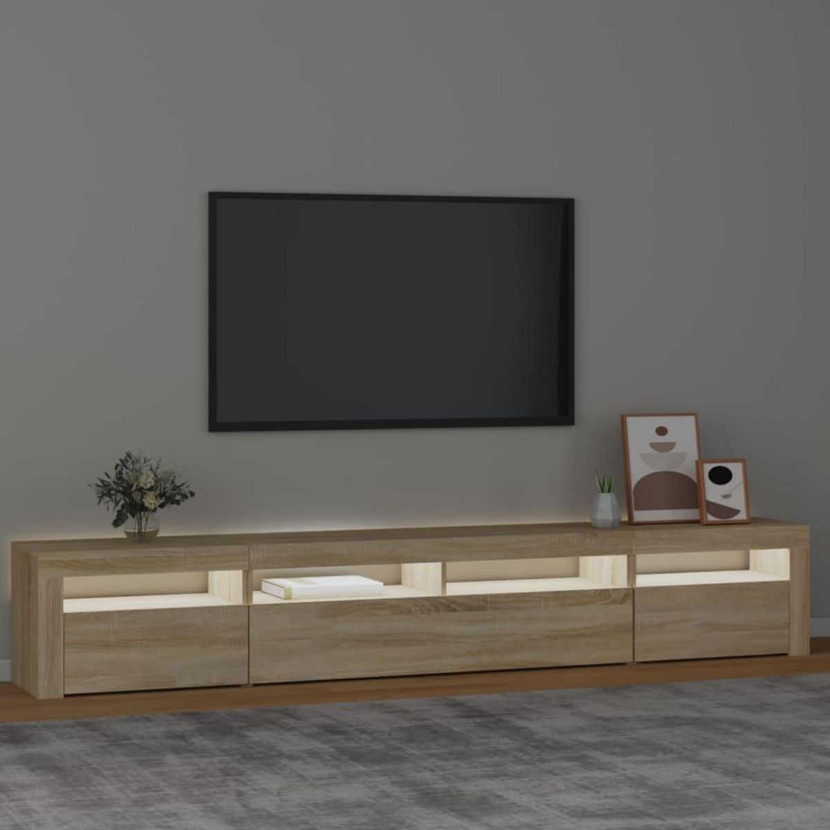 VIDAXL Meuble TV avec lumieres LED Chene sonoma 240x35x40 cm