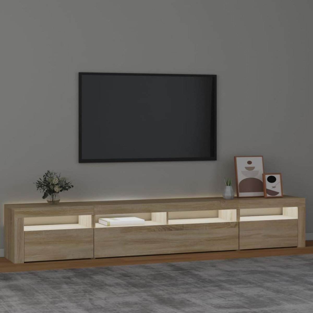 VIDAXL Meuble TV avec lumieres LED Chene sonoma 240x35x40 cm