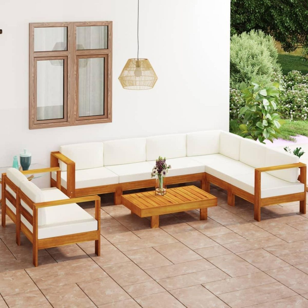 VIDAXL Salon de jardin 8 pieces avec coussins 100 x 60 cm Bois d'acacia