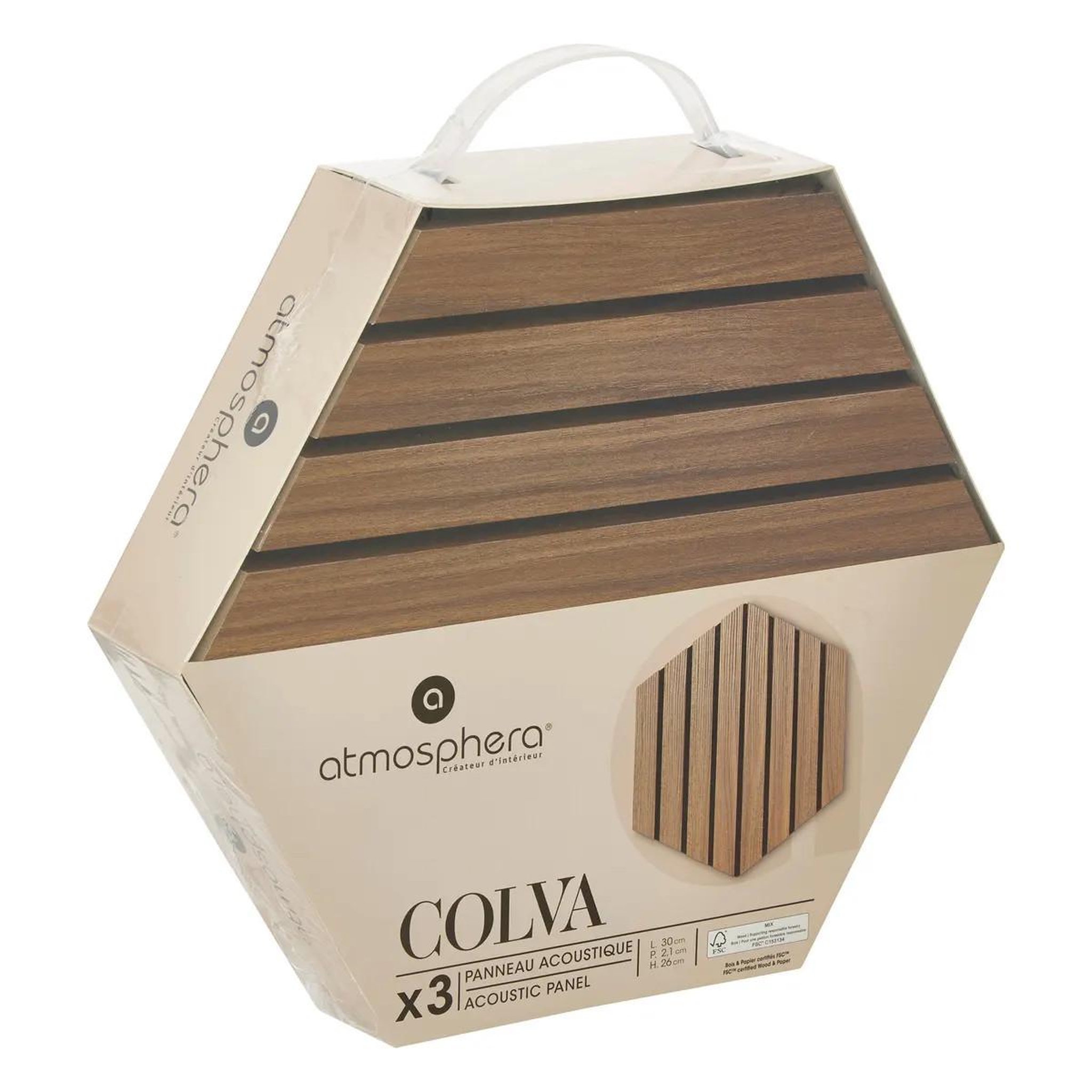 Voir la diapositive 4 : ATMOSPHERA Lot de 3 panneaux déco hexagonal  colva  30x26cm marron
