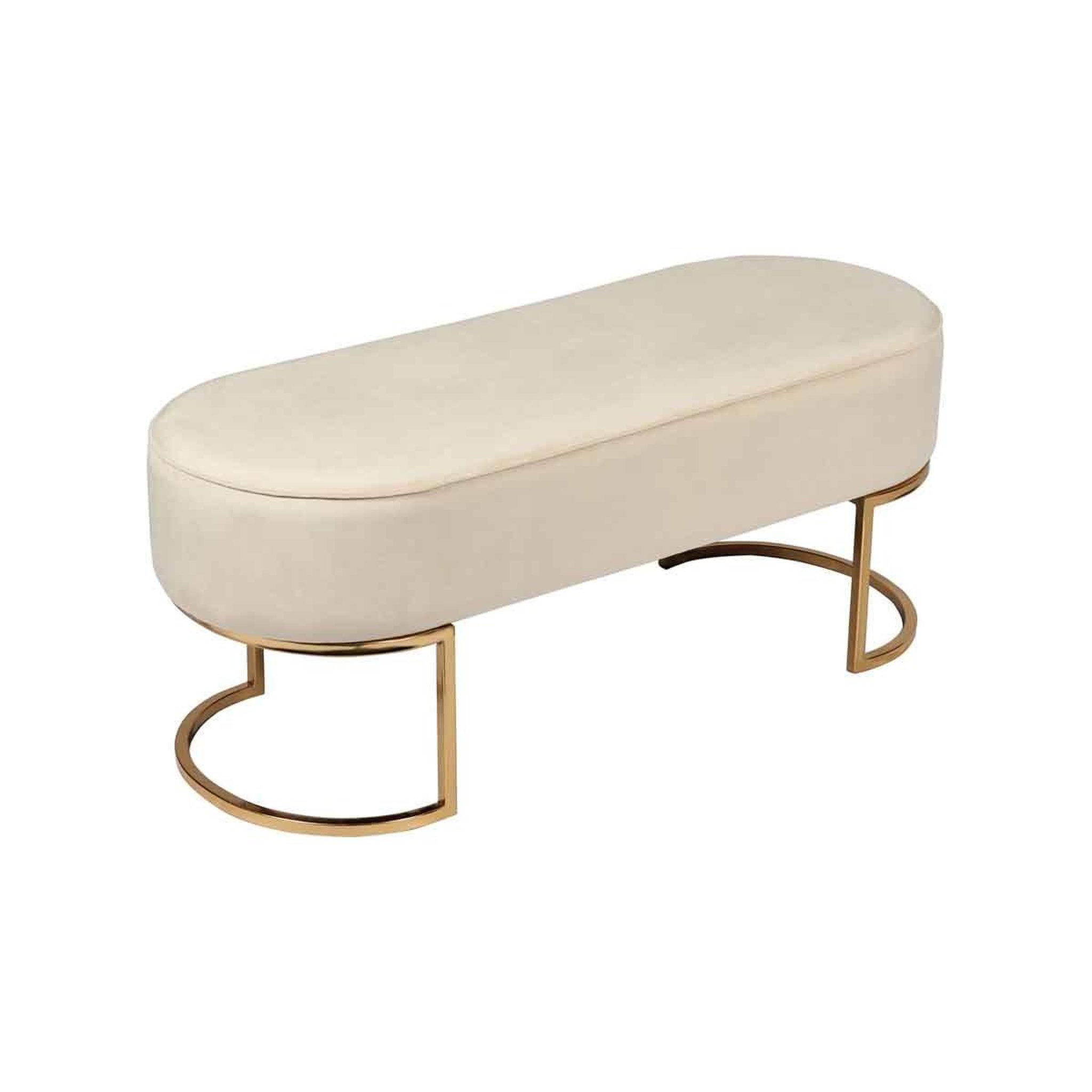 Voir la diapositive 4 : Paris Prix Banc Design en Velours  Pera  105cm Crème & Or