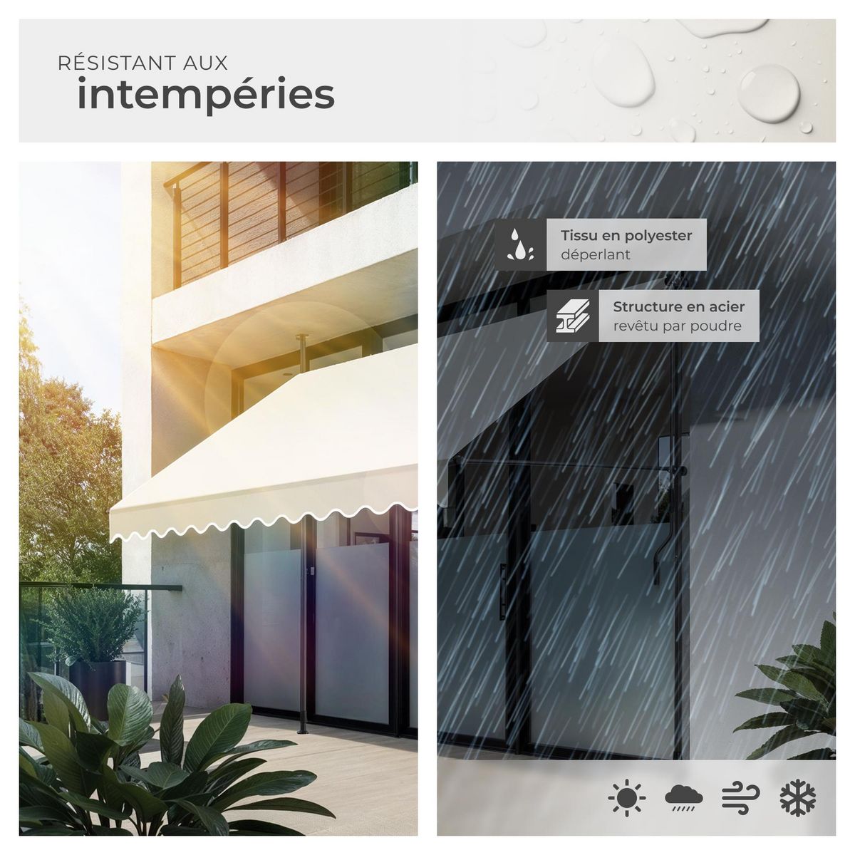 tectake Store à pince sans perçage avec manivelle beige 300 x 180 cm