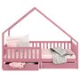 IDIMEX Lit cabane ALVA lit enfant simple asymétrique en bois 90 x 200 cm montessori, avec rangement 2 tiroirs, en pin massif lasuré rose