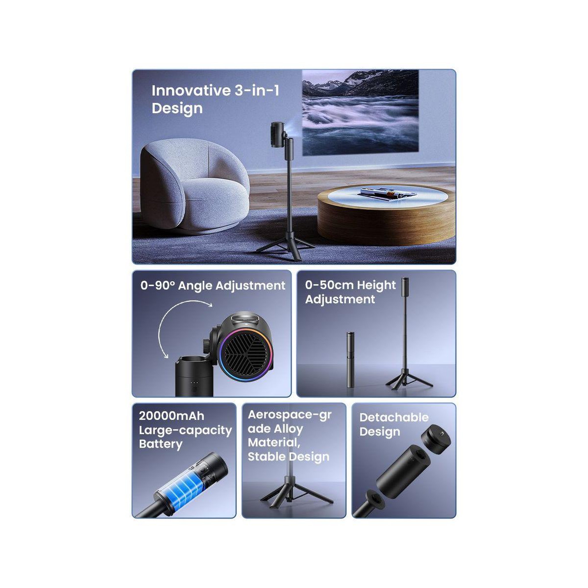Voir la diapositive 3 : JMGO Vidéoprojecteur portable picoplay+ - sacoche - trépied - batterie