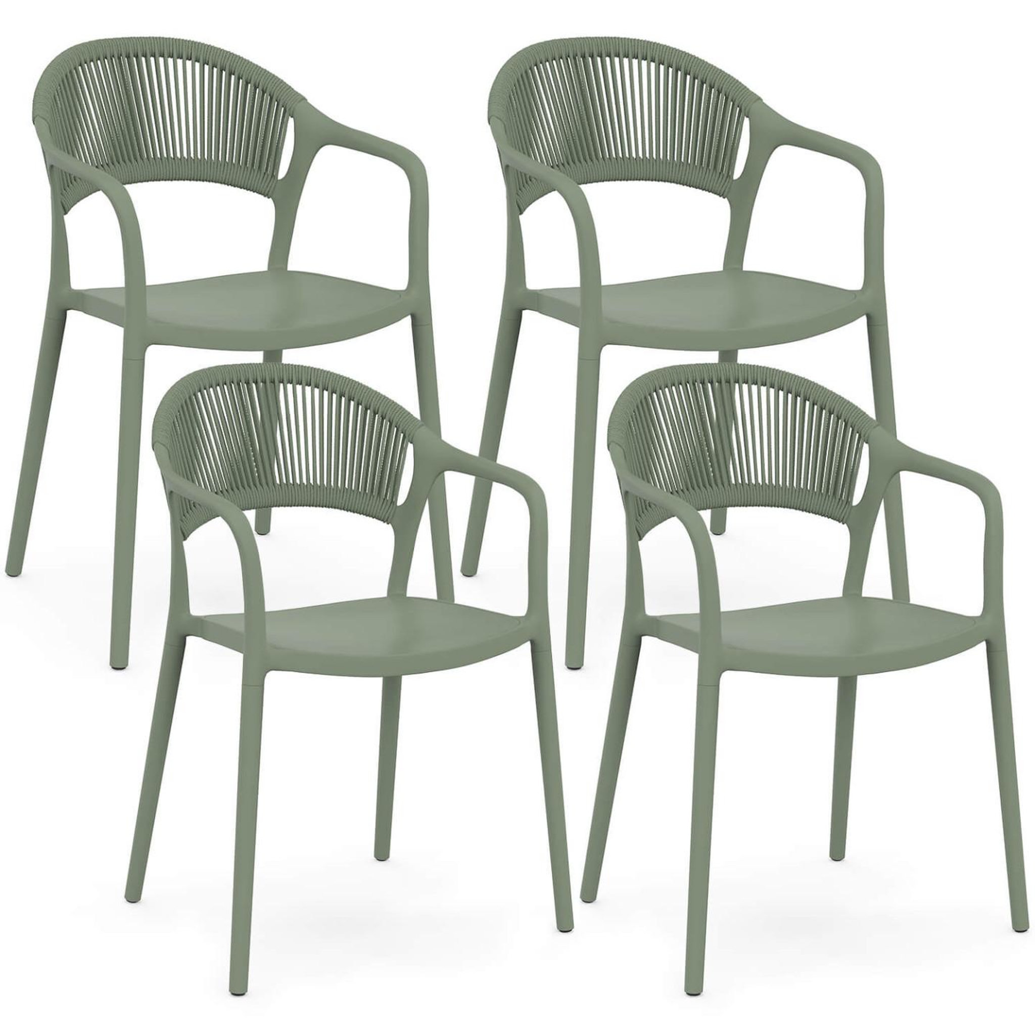 ID MARKET Lot de 4 chaises de jardin empilables odelia en polypropylène et cordage vert