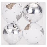 ACTUEL Lot de 4 boules fantaisie en plastique blanc/argent 8 cm
