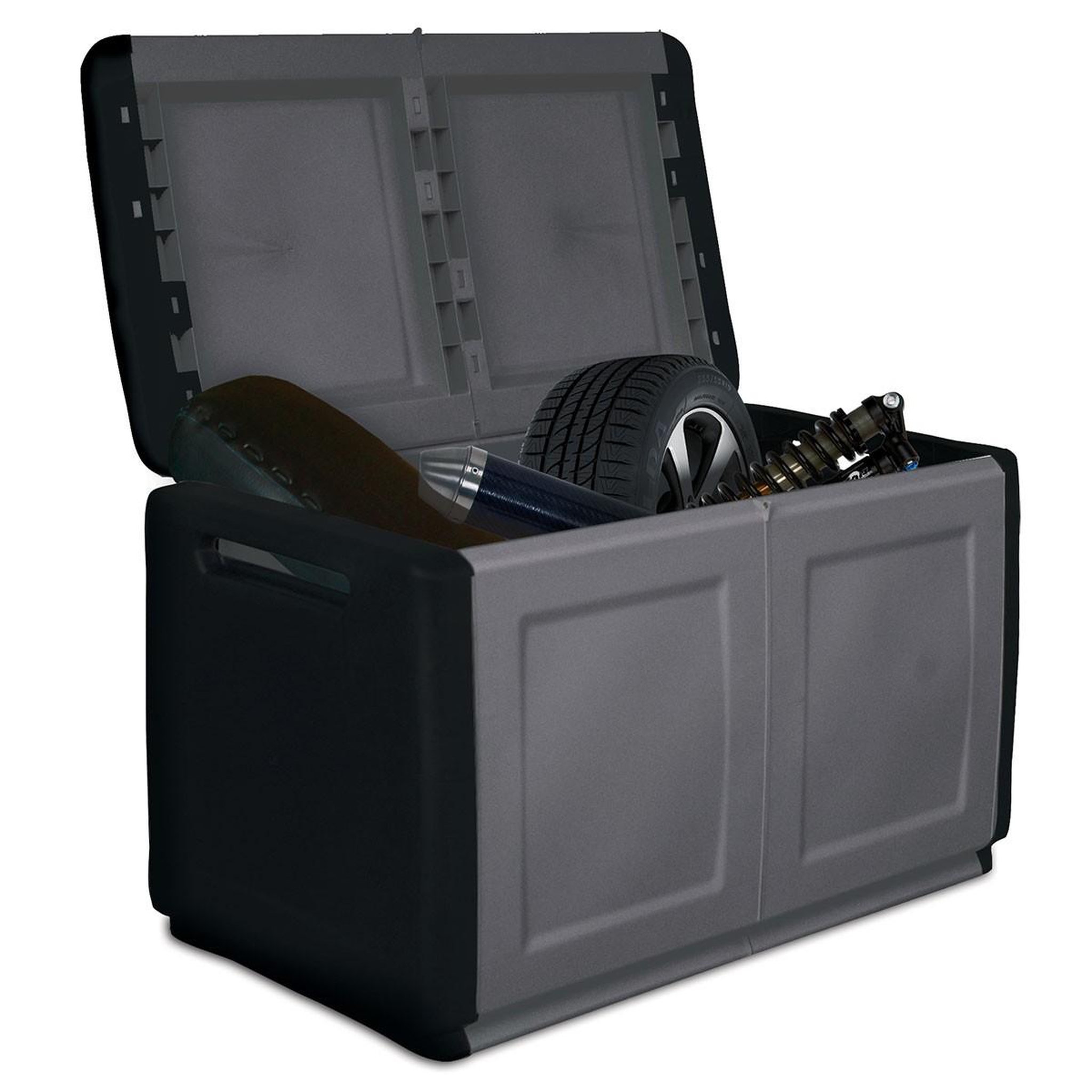 Voir la diapositive 2 : INTEC Coffre de rangement 230L Coffre de Jardin Gris/Noir 96 x 53 x H57cm Poignées de transport polypropylène INTEC