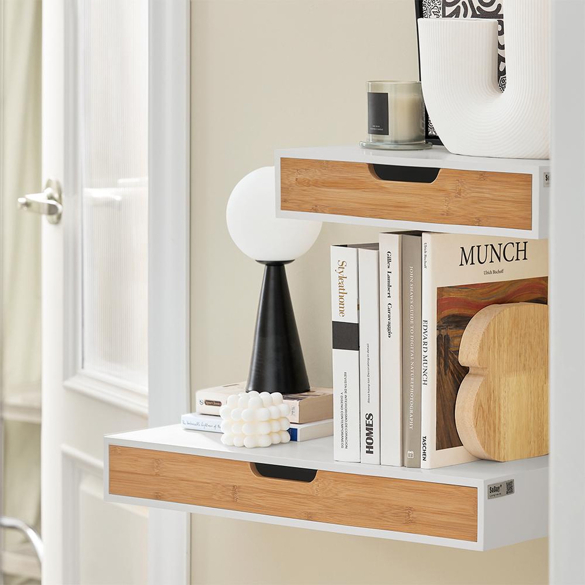 Voir la diapositive 6 : SOBUY Étagère Murale avec Tiroir Blanc 40x25x8cm FRG92-WNX2
