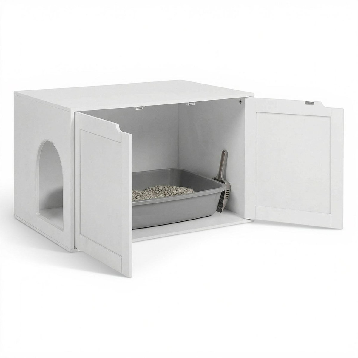 ID MARKET Maison de toilette chat cache-litière avec doubles portes blanc