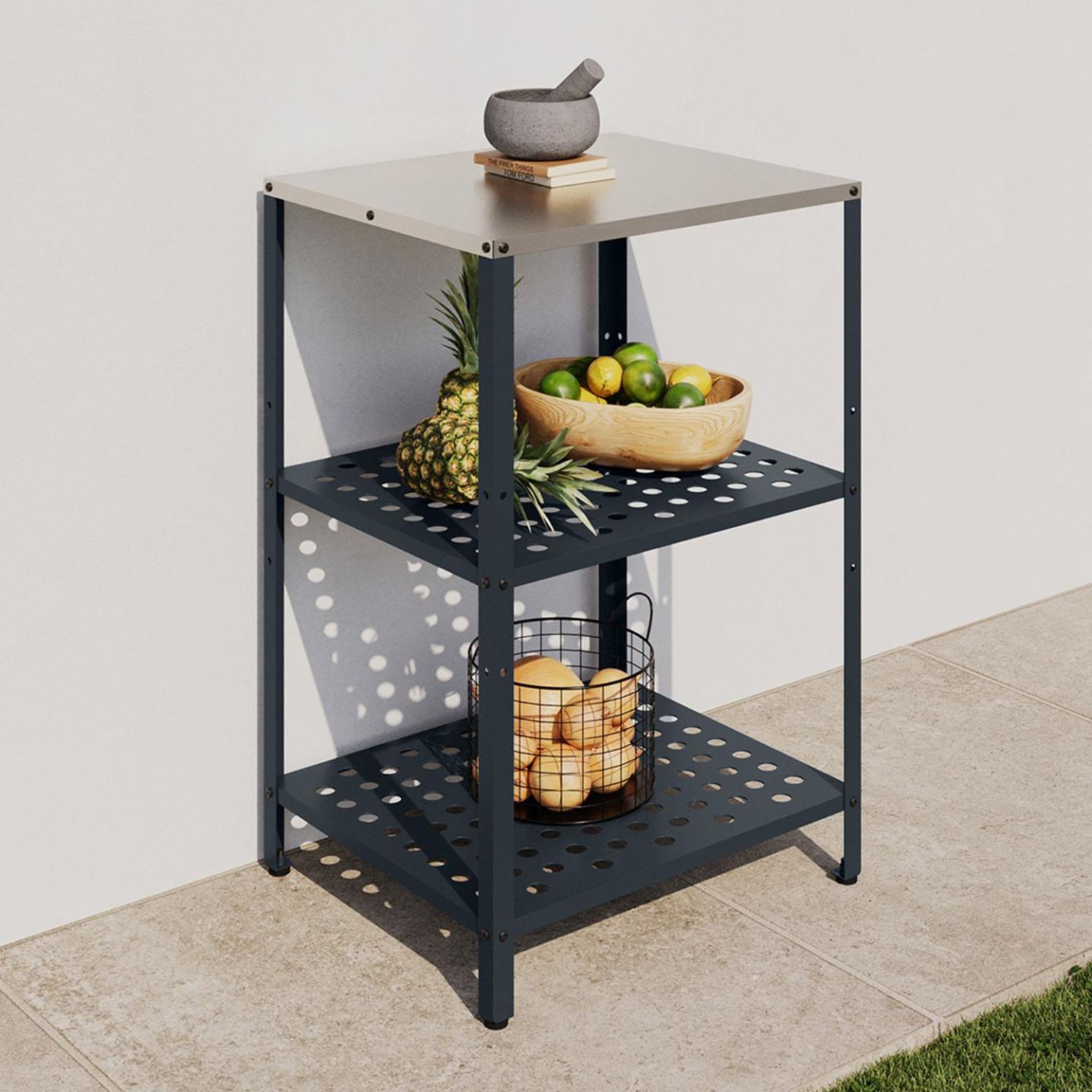 Voir la diapositive 2 : ID MARKET Meuble de cuisine extérieure pareo 2 étagères en acier gris anthracite