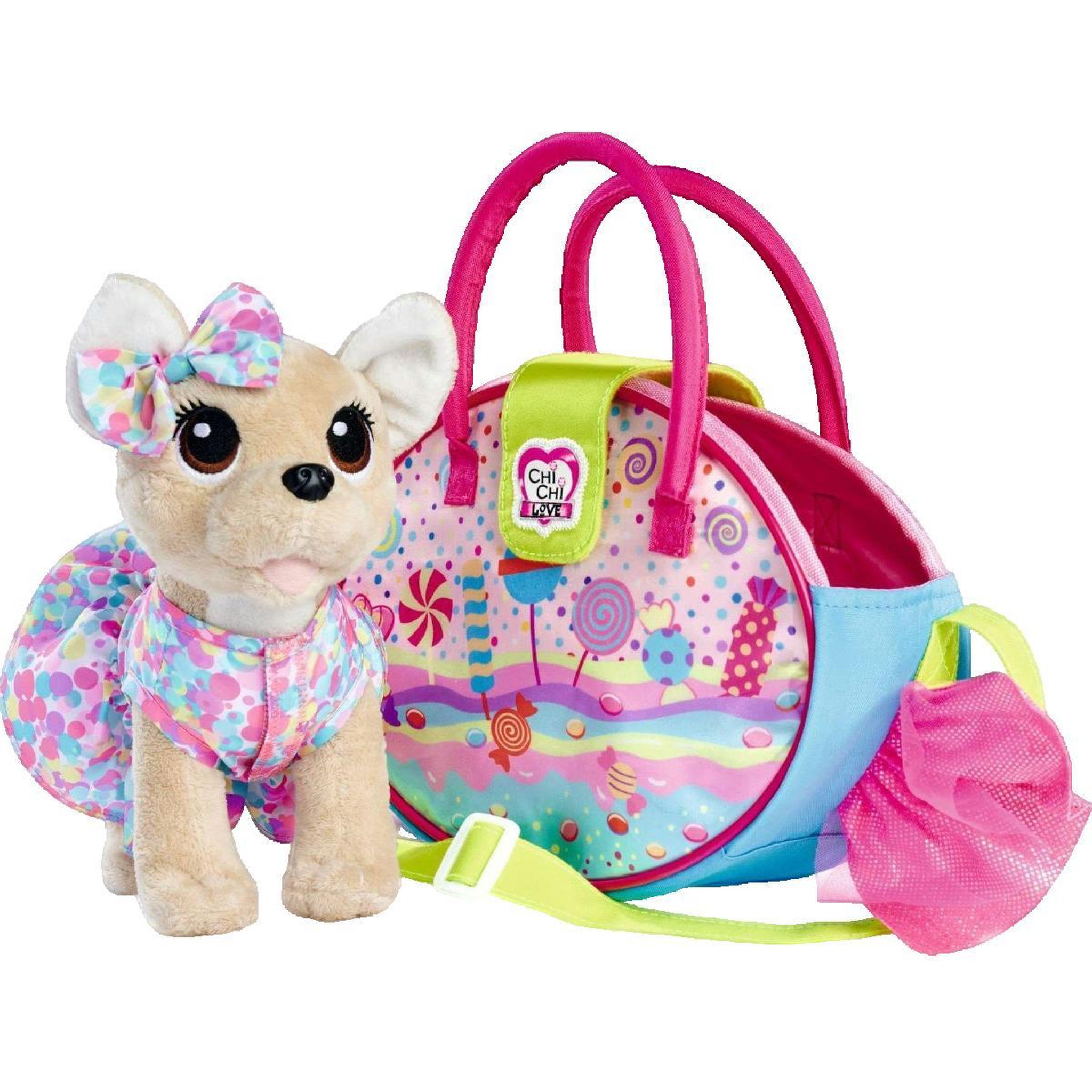 Voir la diapositive 2 : SIMBA Peluche Simba Chi Chi Love beige avec robe à pois colorée