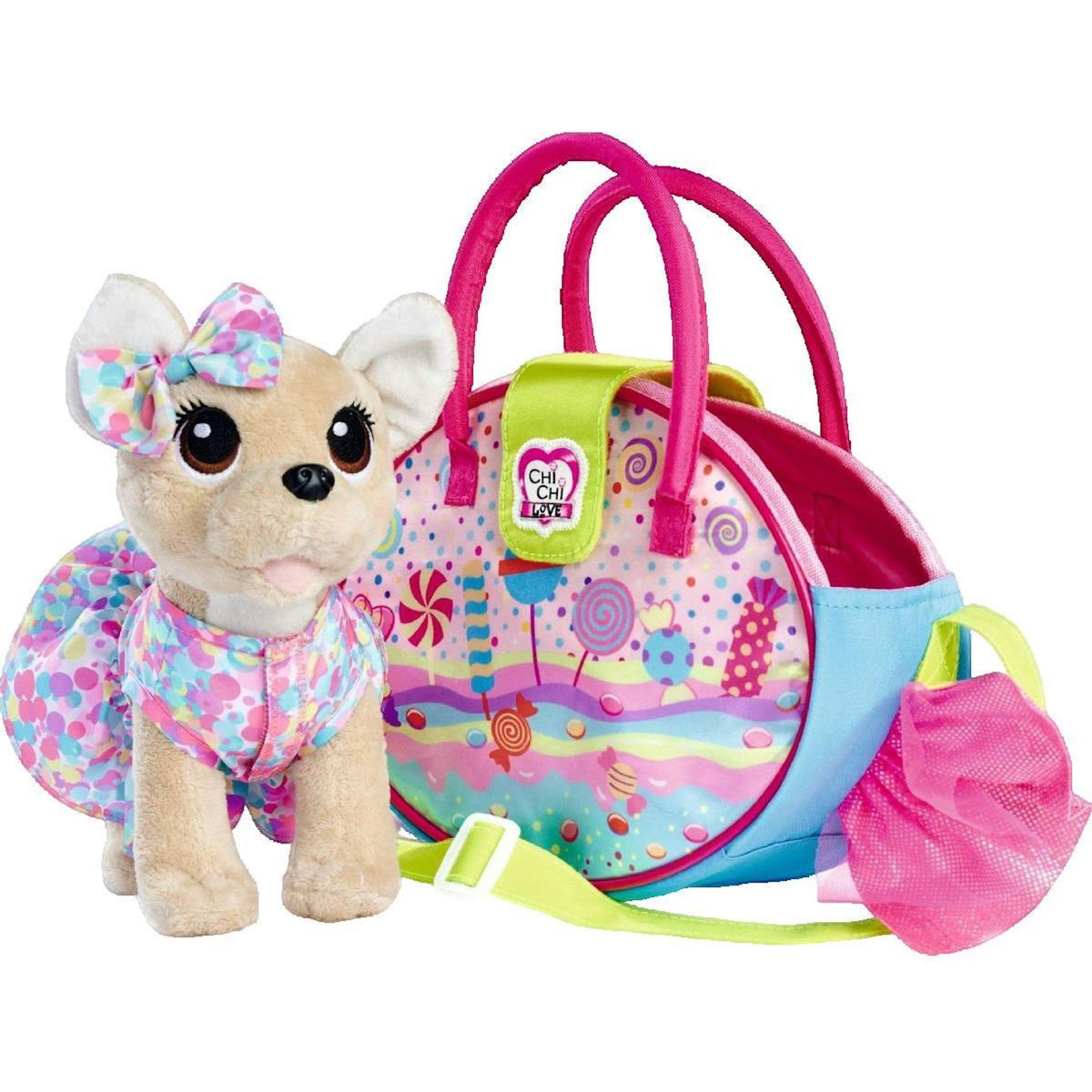 SIMBA Peluche Simba Chi Chi Love beige avec robe à pois colorée