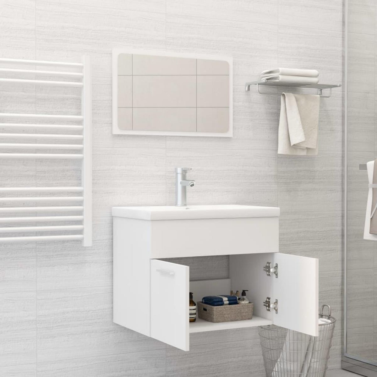 VIDAXL Ensemble de meubles de salle de bain Blanc Agglomere